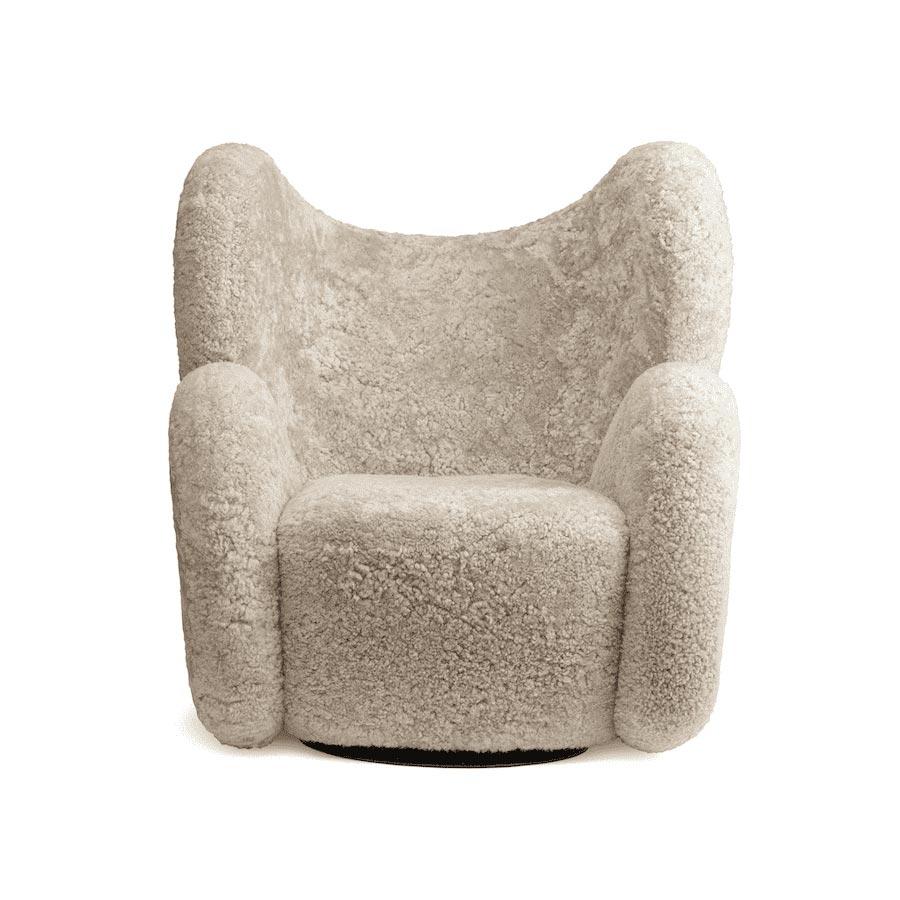 Danish Big Big Chair Armchair + Pouf, Sheepskin Moonlight Set by Norr11 For Sale