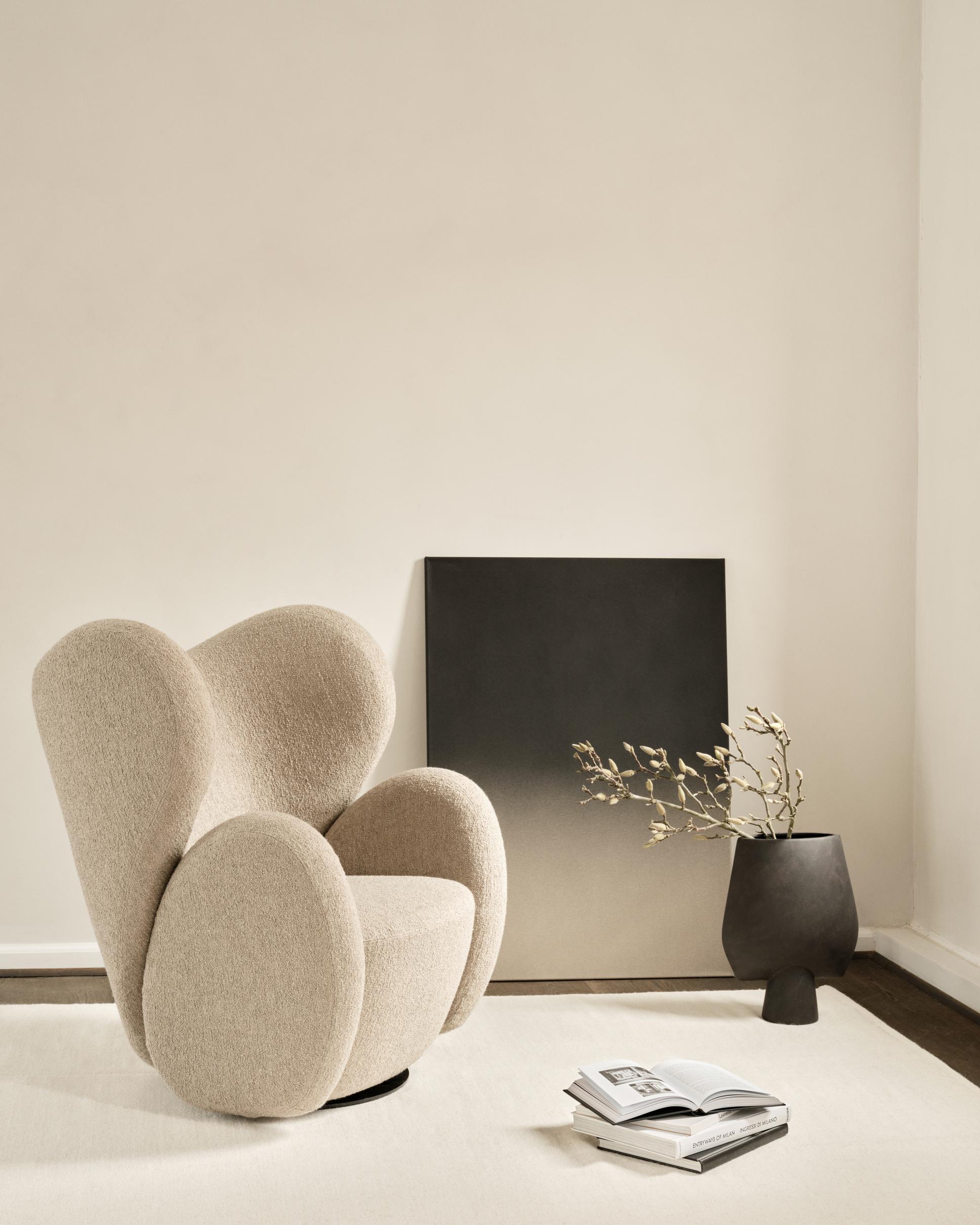 Modern Big Big Chair Fully Upholstered Lounge Chair + Pouf in Sheepskin Set For Sale