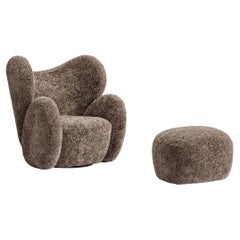 Big Big Chair Fully Upholstered Lounge Chair + Pouf in Sheepskin Set