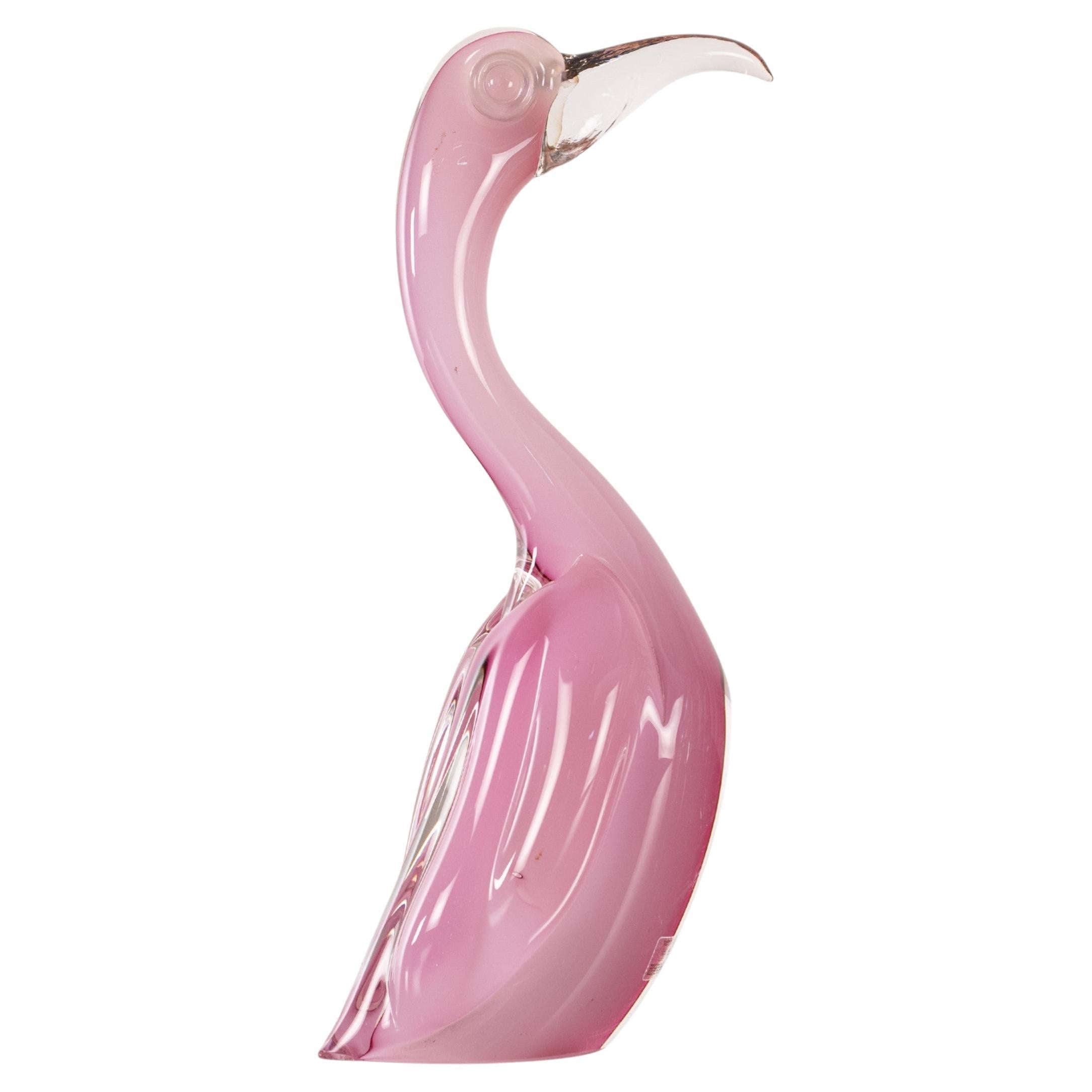Big Bird Formia Sculpture Pink Murano glass with clear details, Italy in stock For Sale