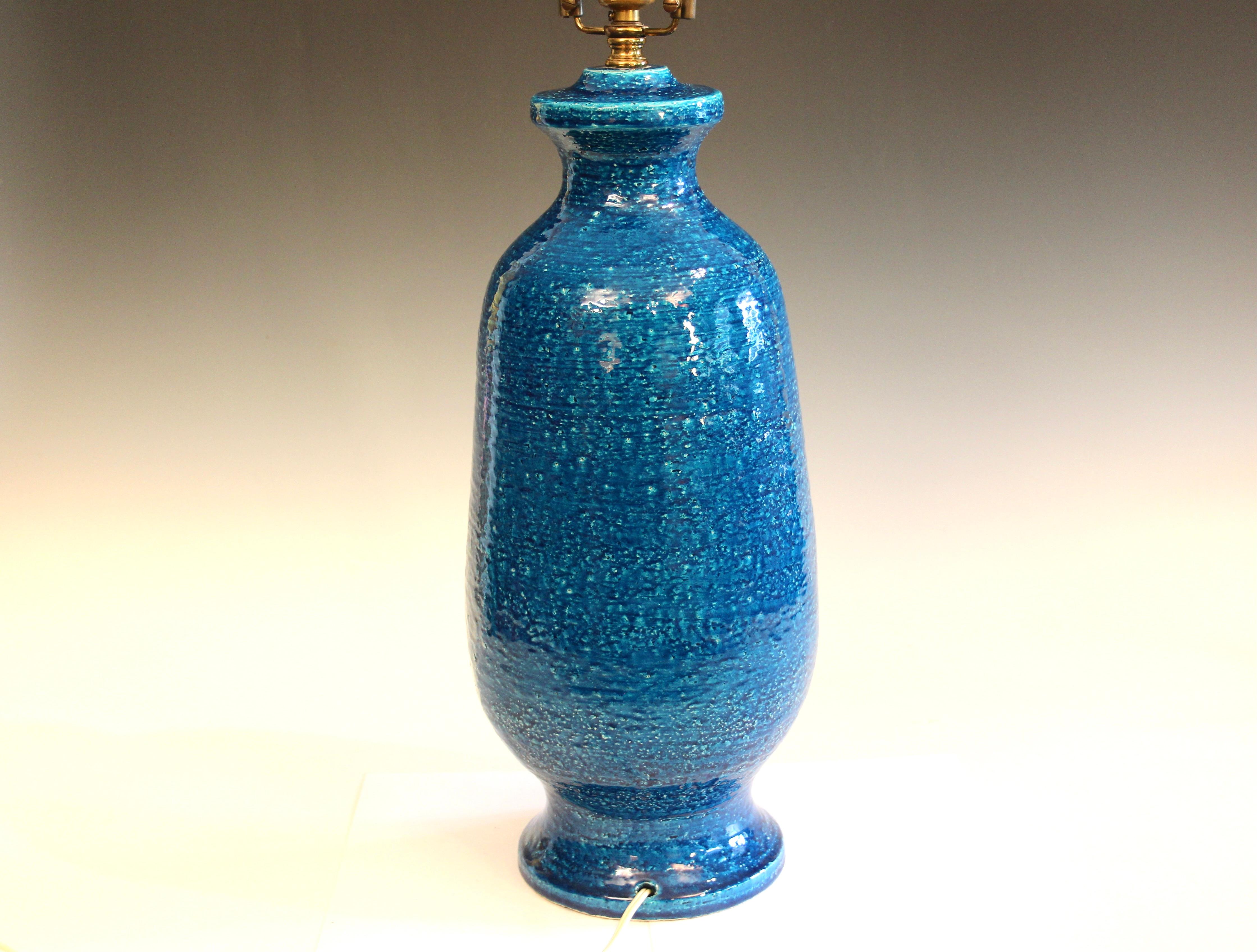 Mid-Century Modern Big Bitossi Raymor Aldo Londi Vintage Italian Pottery Lamp Raymor Turquoise 30