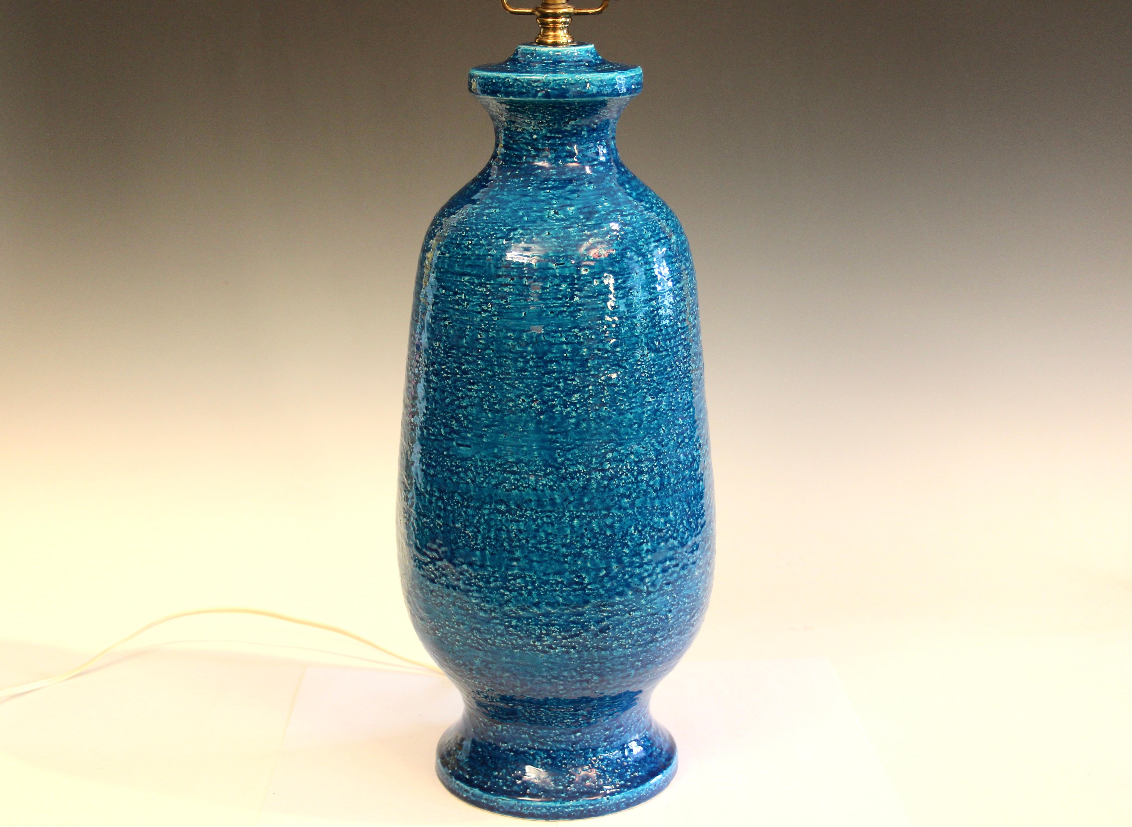 Turned Big Bitossi Raymor Aldo Londi Vintage Italian Pottery Lamp Raymor Turquoise 30