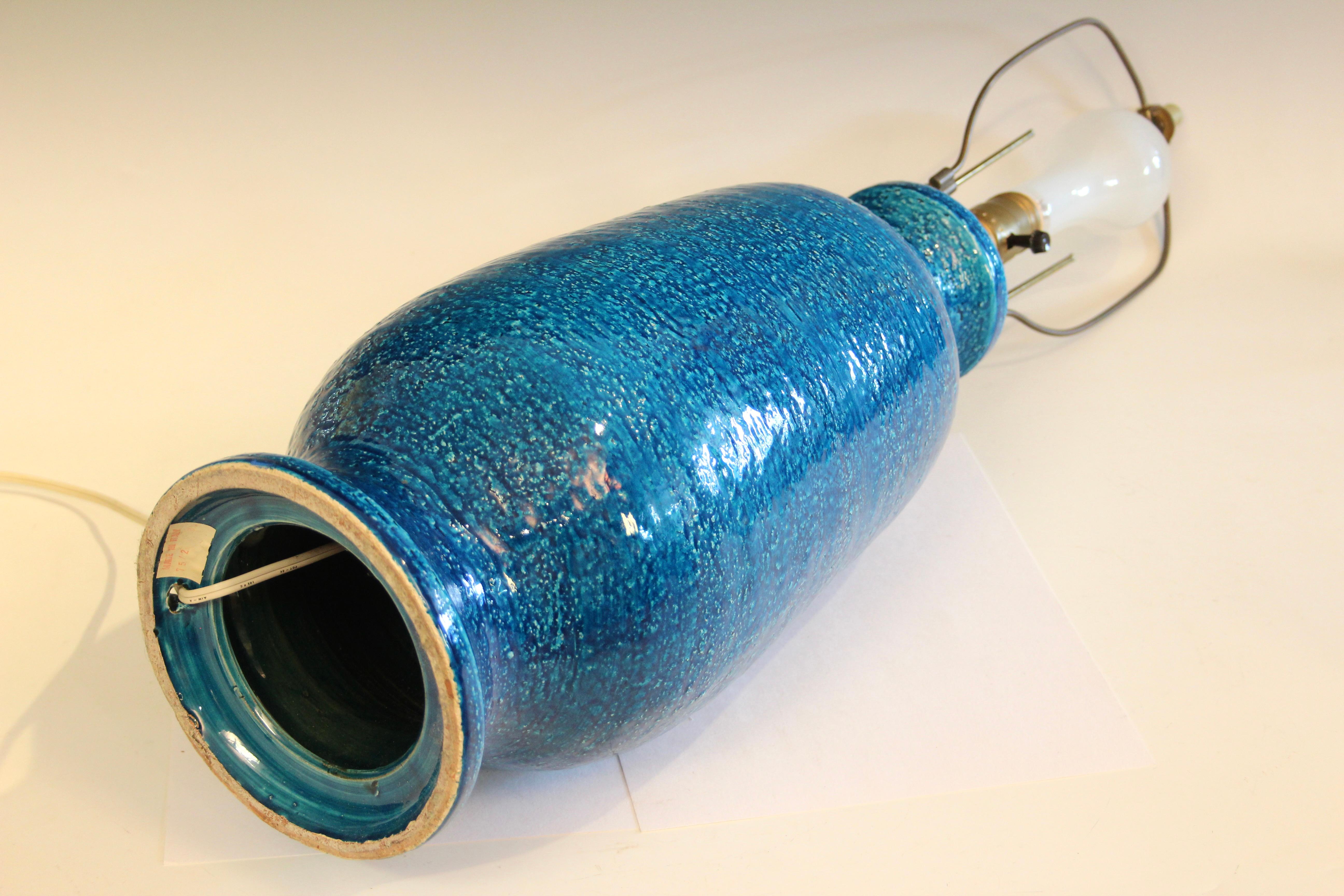 Mid-20th Century Big Bitossi Raymor Aldo Londi Vintage Italian Pottery Lamp Raymor Turquoise 30