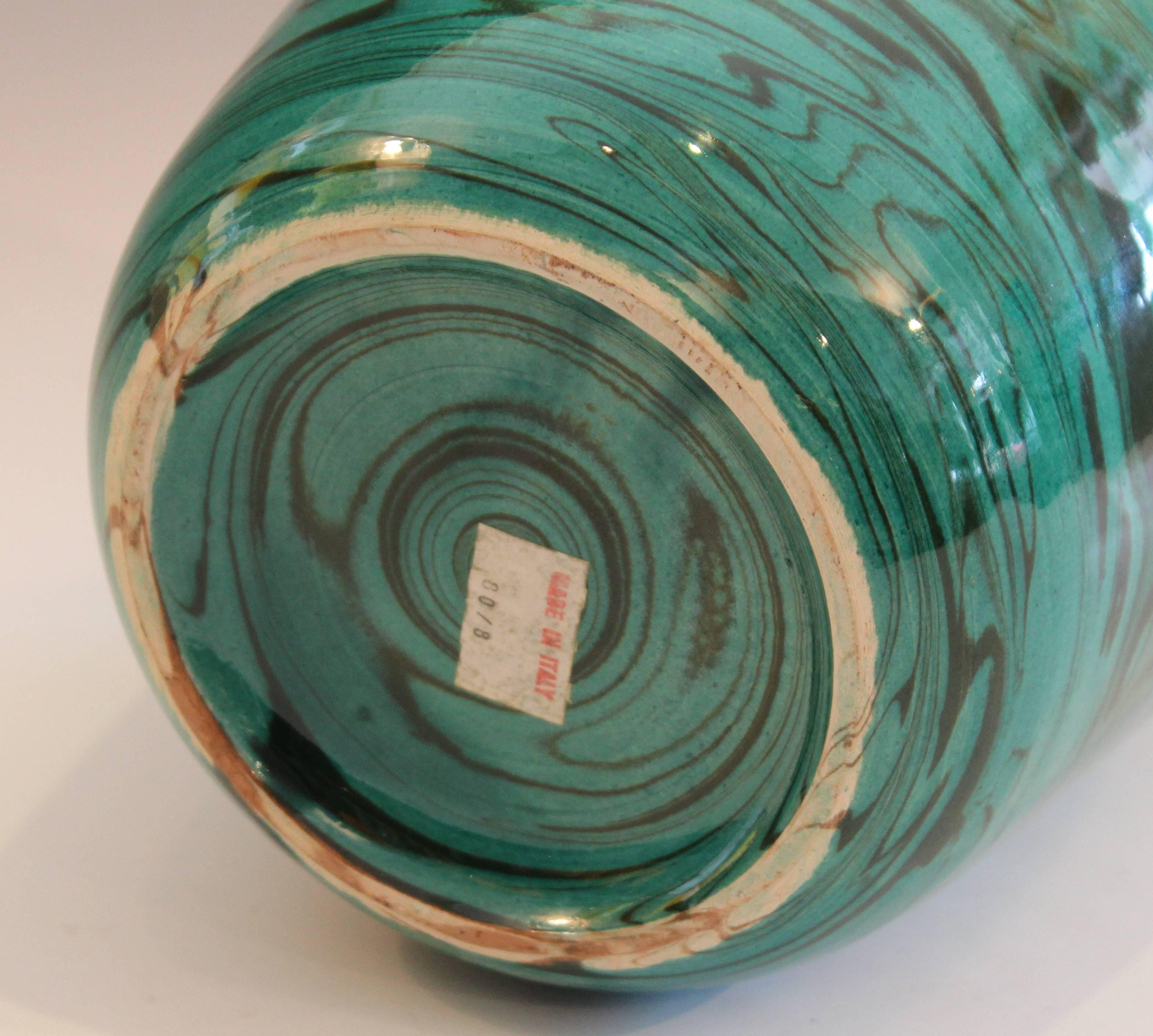 Modern Big Bitossi Raymor Vintage Italian Marbleized Pottery Marbled Label Ceramic Vase