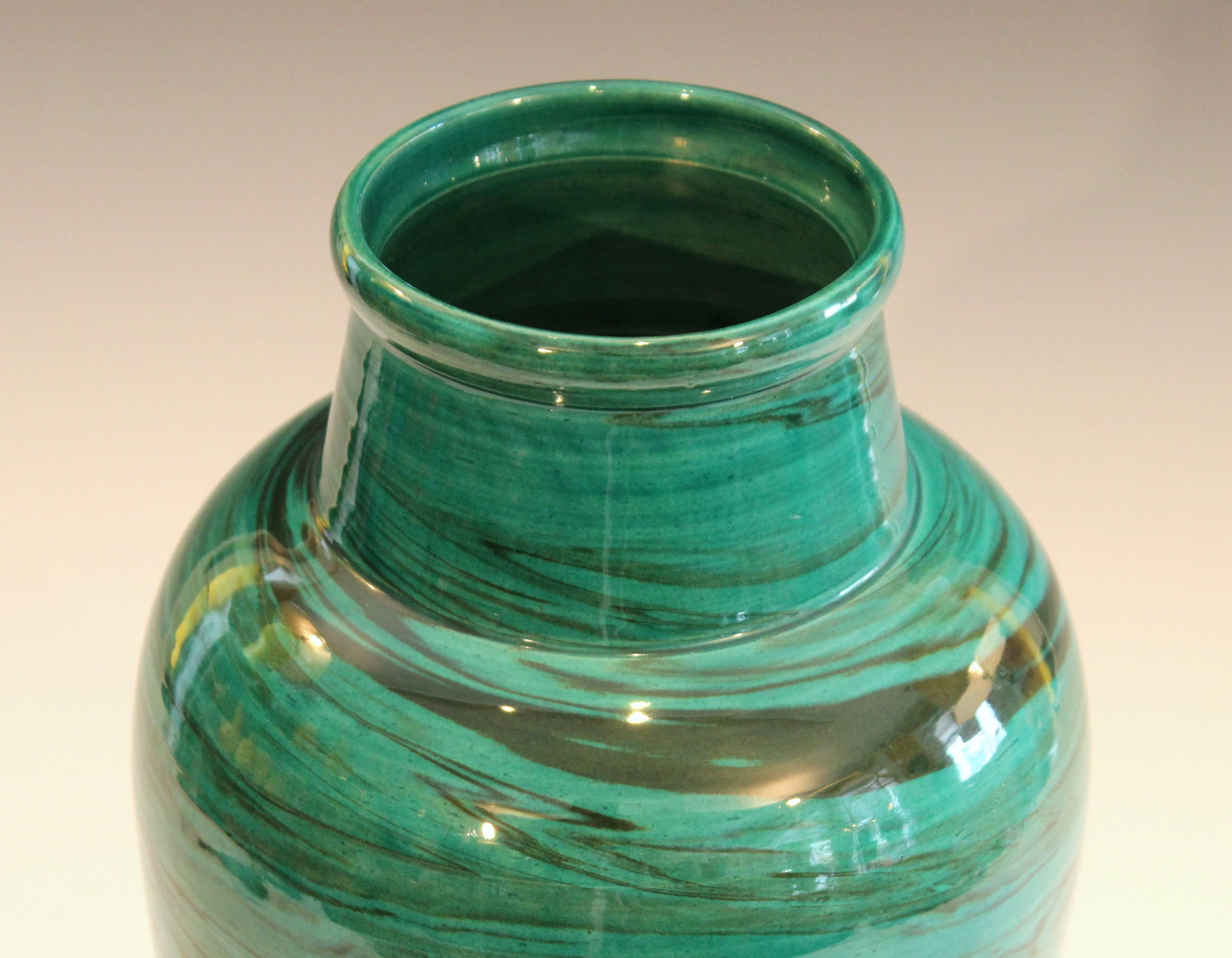 Turned Big Bitossi Raymor Vintage Italian Marbleized Pottery Marbled Label Ceramic Vase