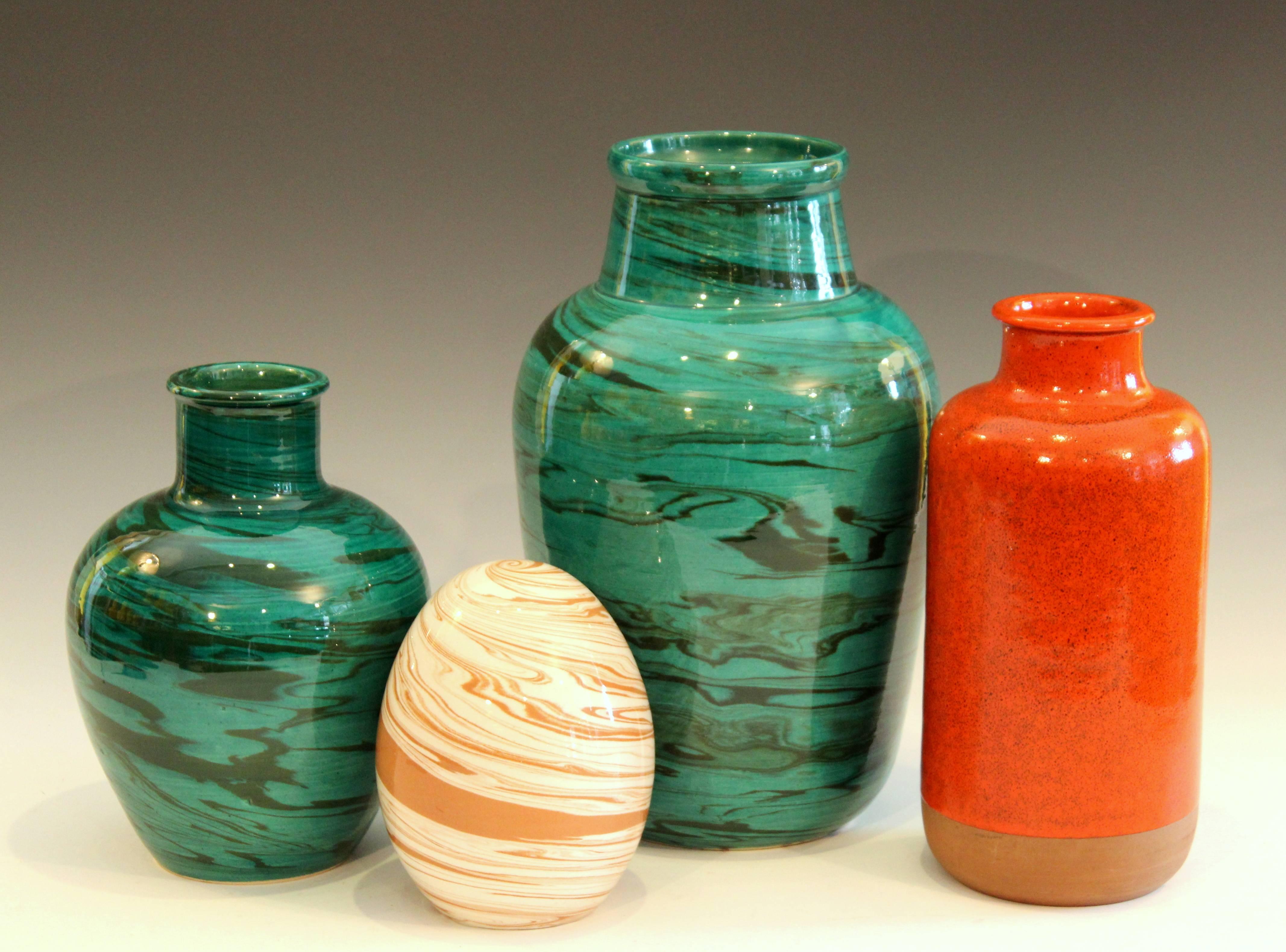 Late 20th Century Big Bitossi Raymor Vintage Italian Marbleized Pottery Marbled Label Ceramic Vase