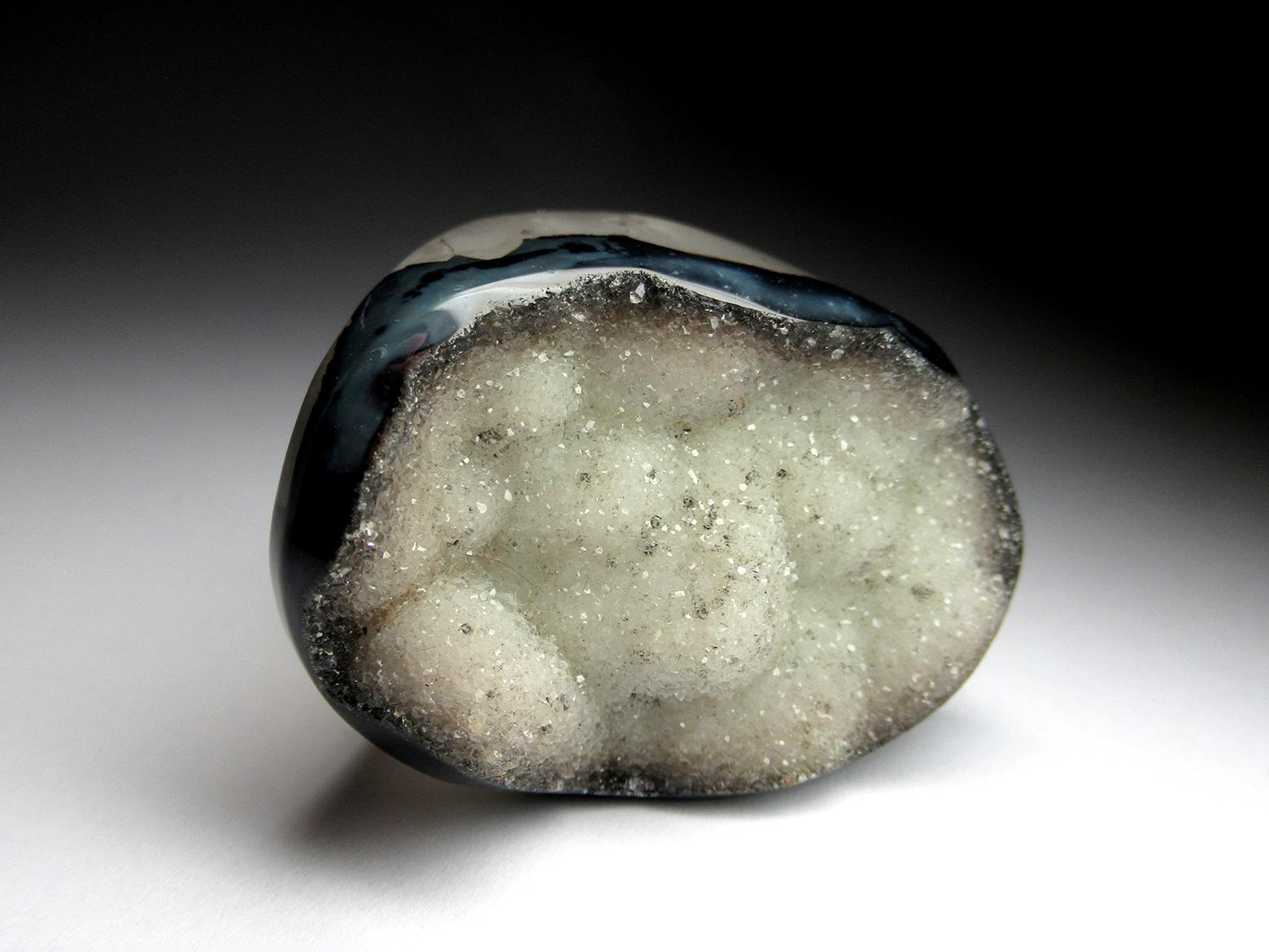 Women's or Men's Big Black Agate and White Rock Crystal Solid Ring For Sale