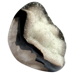 Big Black Agate and White Rock Crystal Solid Ring