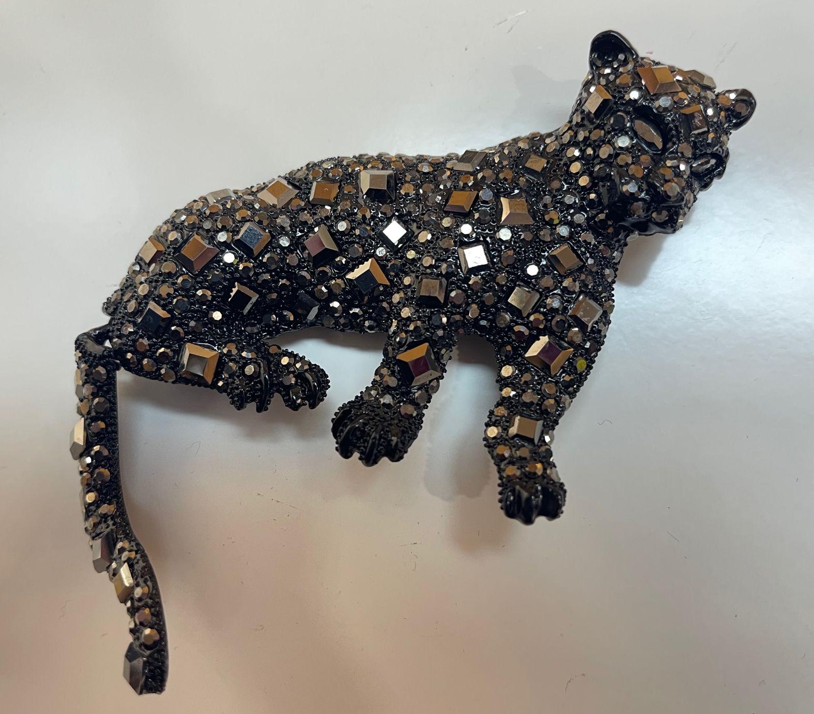 Modern Big Black Cheetah Cat Designer Brooch Pin Pendant For Sale