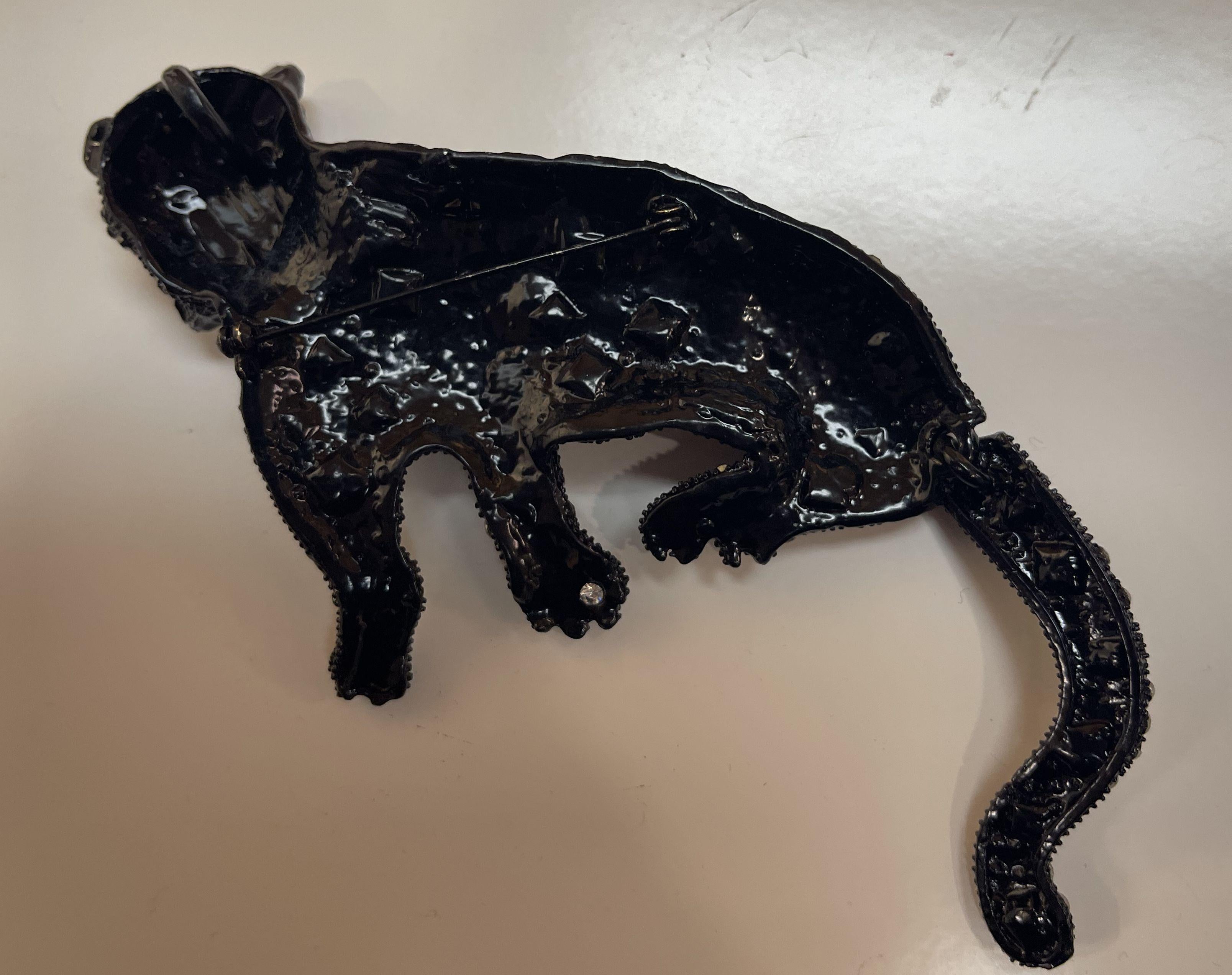 Women's or Men's Big Black Cheetah Cat Designer Brooch Pin Pendant For Sale