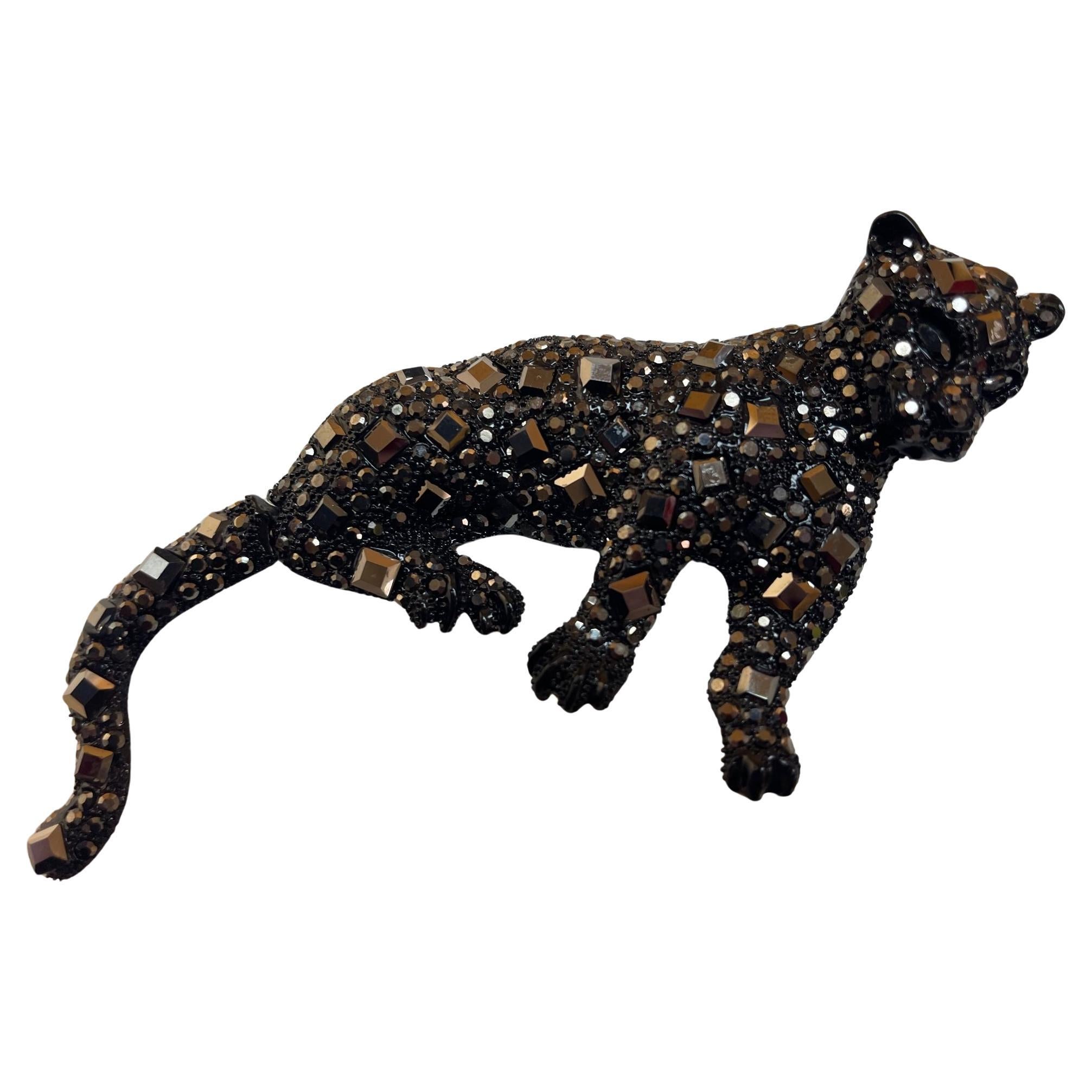 Big Black Cheetah Cat Designer Brooch Pin Pendentif en vente