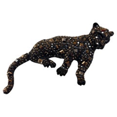 Vintage Big Black Cheetah Cat Designer Brooch Pin Pendant