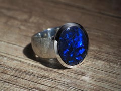 Big Black Opal Silber Ring Deep Blue Natural Australian Opal Schmuck
