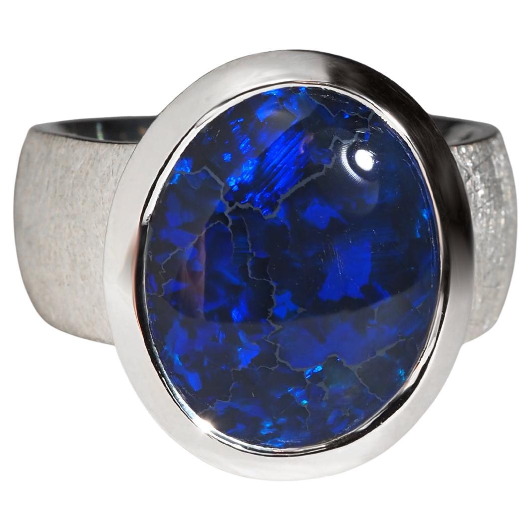 Grande Opale Nero Anello d
Argento Blu Profondo Gioielli Australiani Opale Naturale