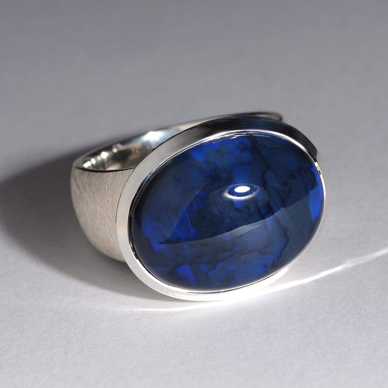 Grande anello d'argento di opale nero Modello insolito Regalo australiano Matrimonio in opale 9,5 US in vendita 4