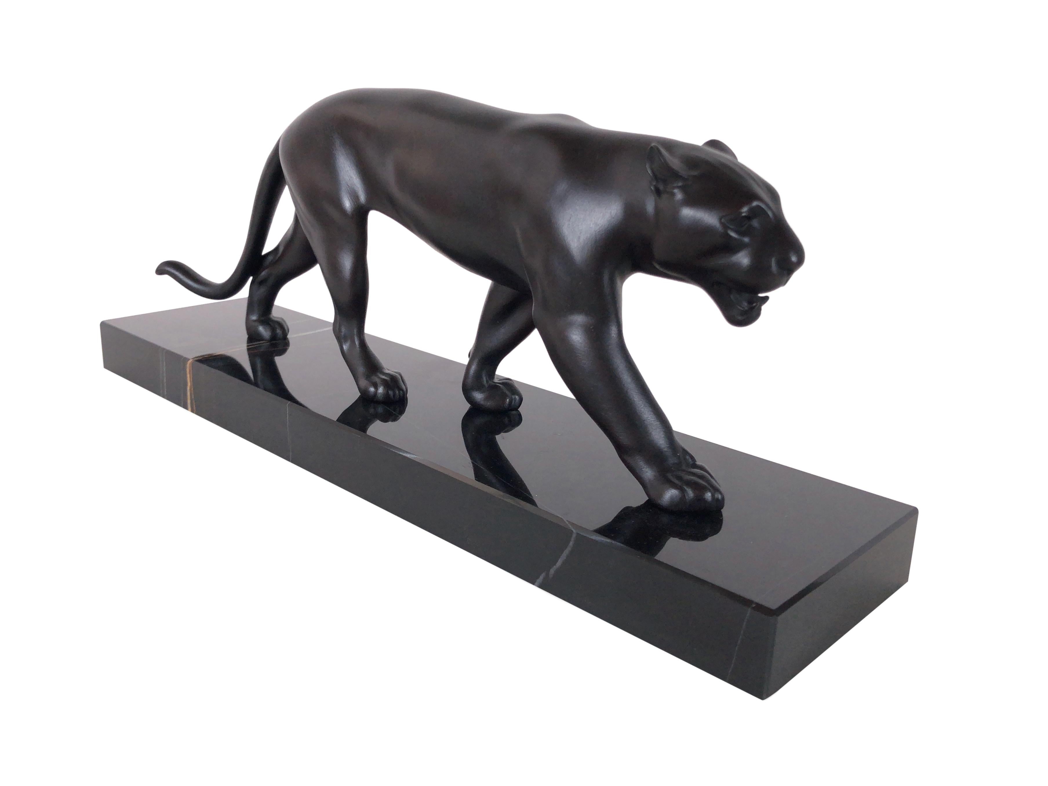 Spelter Big Black Patinated Art Deco Panther Sculpture Baghera Original Max Le Verrier