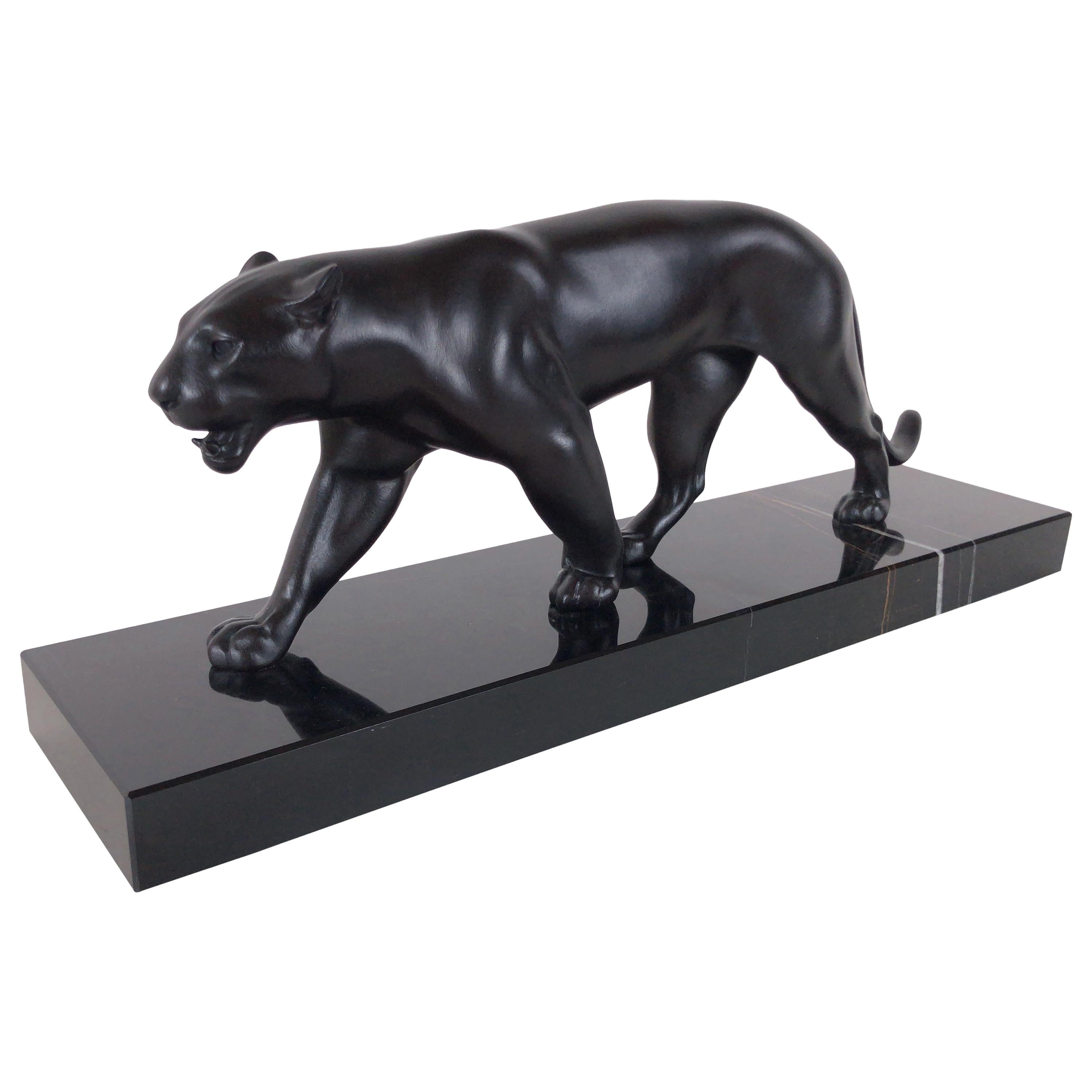 Big Black Patinated Art Deco Panther Sculpture Baghera Original Max Le Verrier