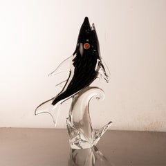 Big Black Shark Sculpture artistic Murano glass Vintage made in Italy in stock