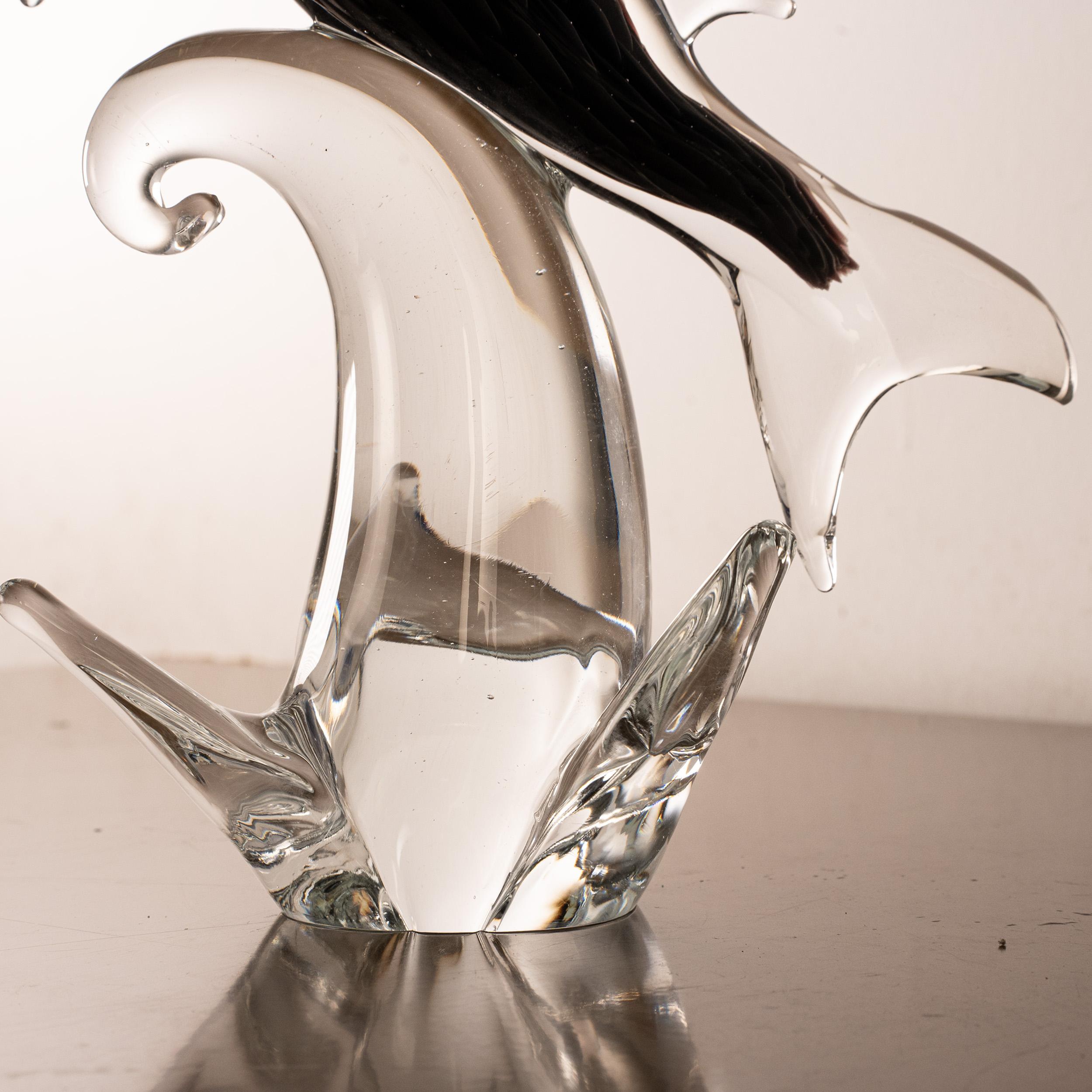 Fatto a mano Grande squalo nero Scultura artistica in vetro di Murano Vintage made in Italy in stock in vendita