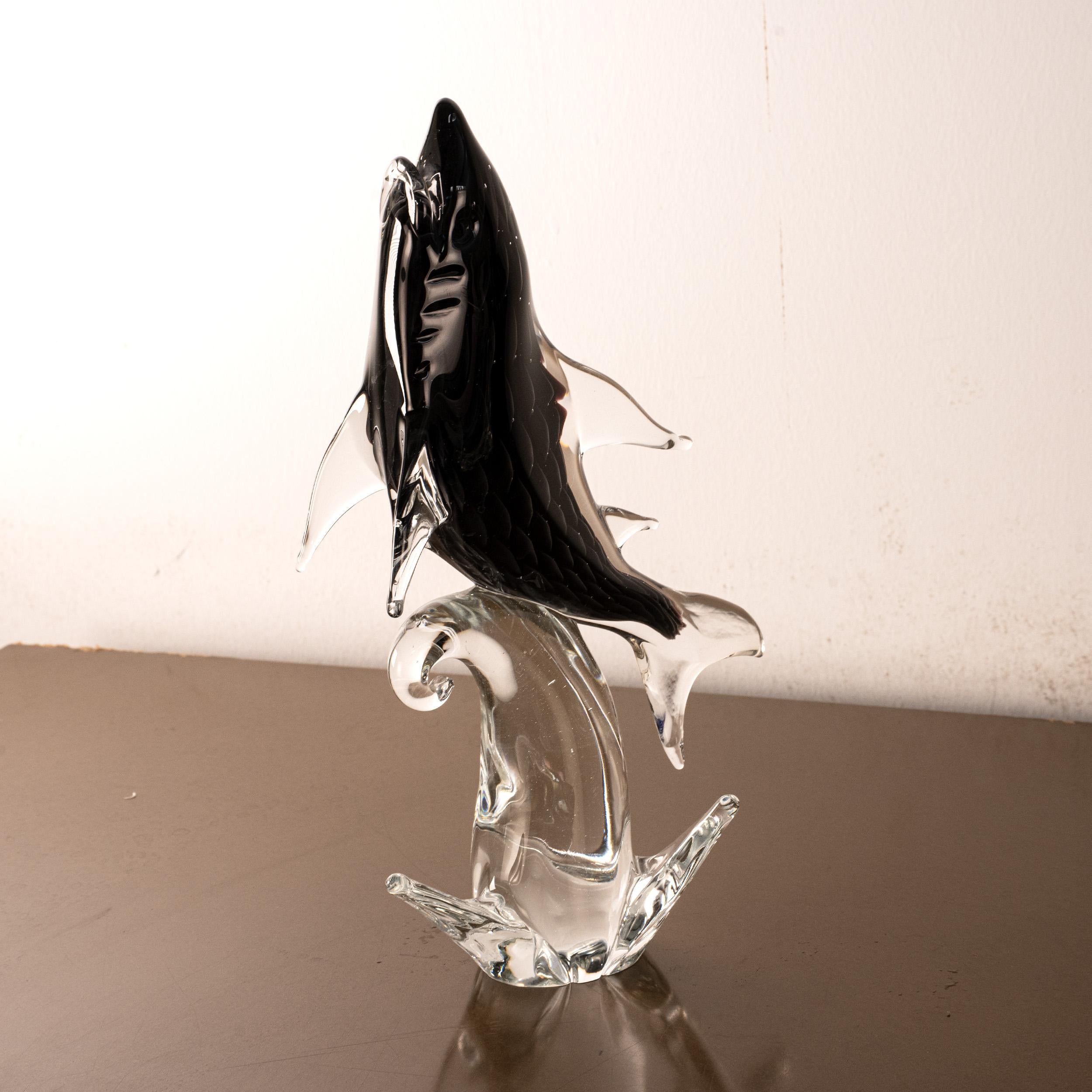 Grande squalo nero Scultura artistica in vetro di Murano Vintage made in Italy in stock In condizioni buone in vendita a Venezia, IT