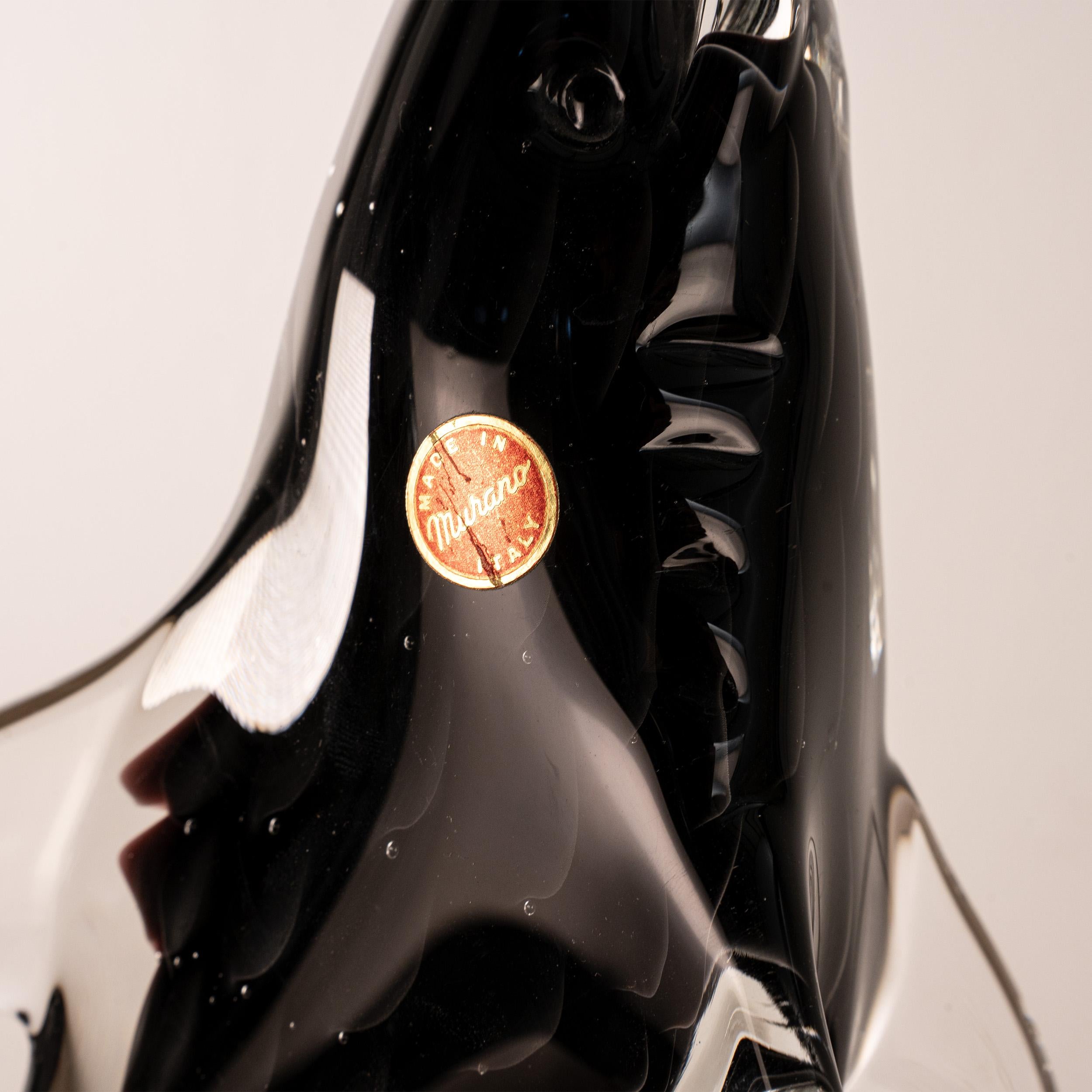 XX secolo Grande squalo nero Scultura artistica in vetro di Murano Vintage made in Italy in stock in vendita