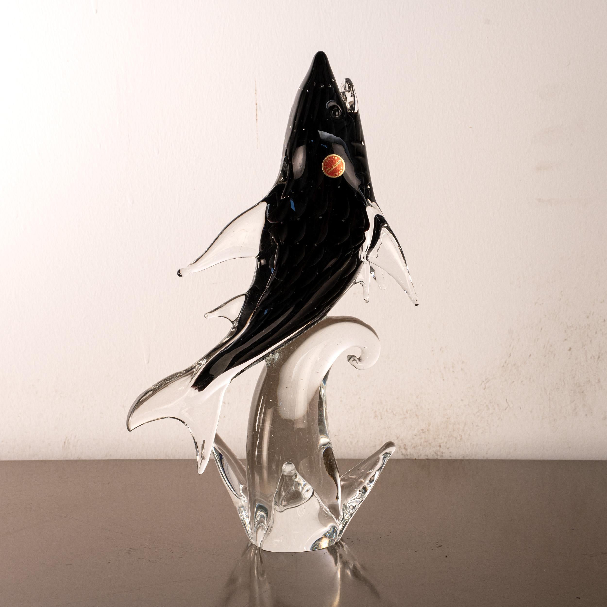 Grande squalo nero Scultura artistica in vetro di Murano Vintage made in Italy in stock in vendita 2