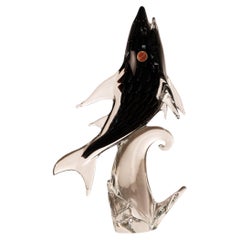 Big Black Shark Sculpture artistic Murano glass Vintage made in Italy in stock