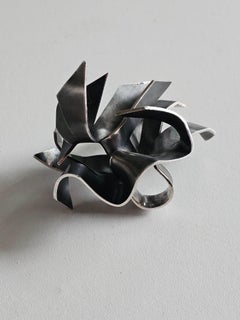 Alina Alamorean Big Tree Sculptural Contemporary Statement Ring Black Silver