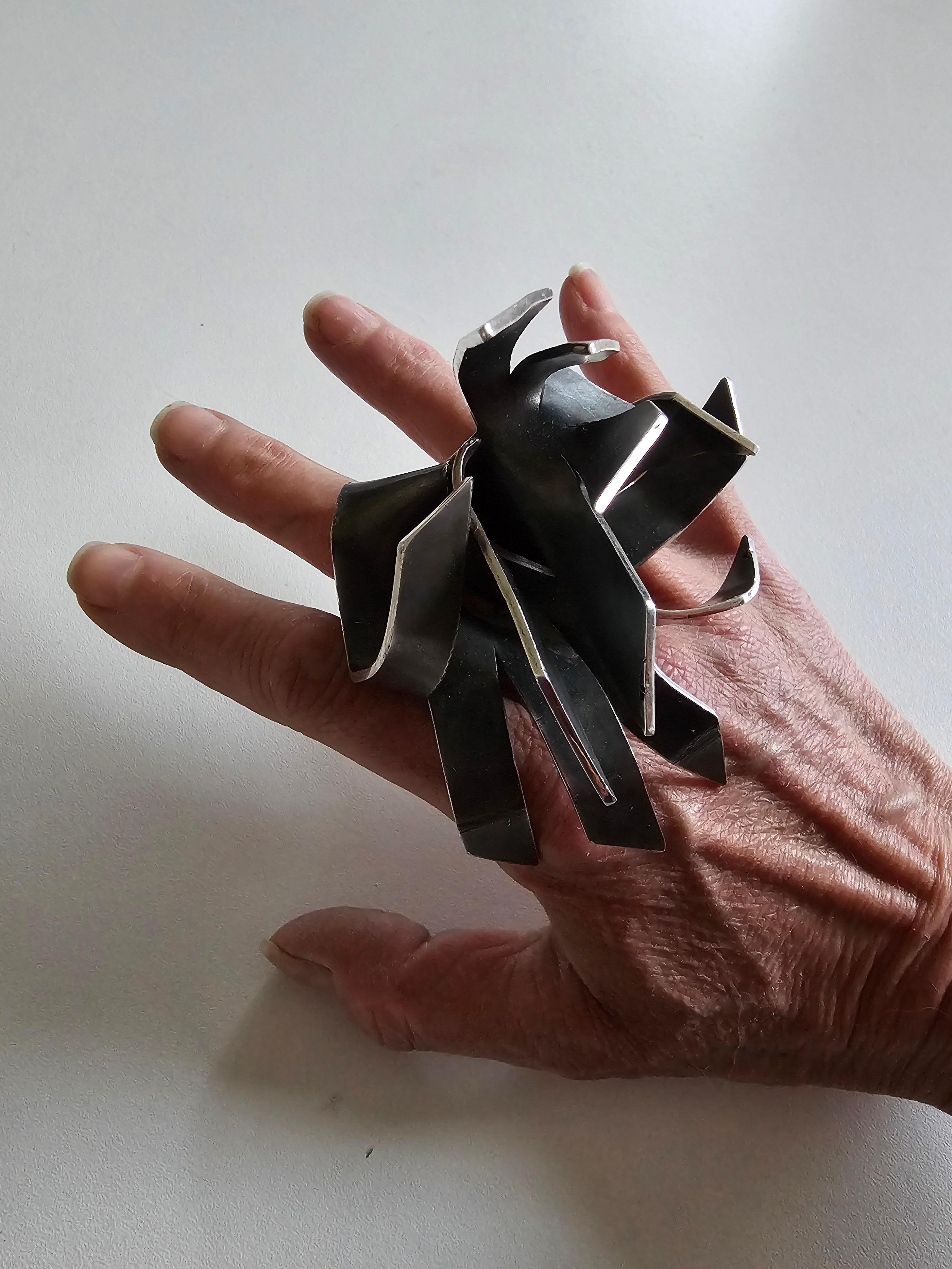Alina Alamorean Big Tree Sculptural Contemporary Statement Ring Black Silver For Sale 2