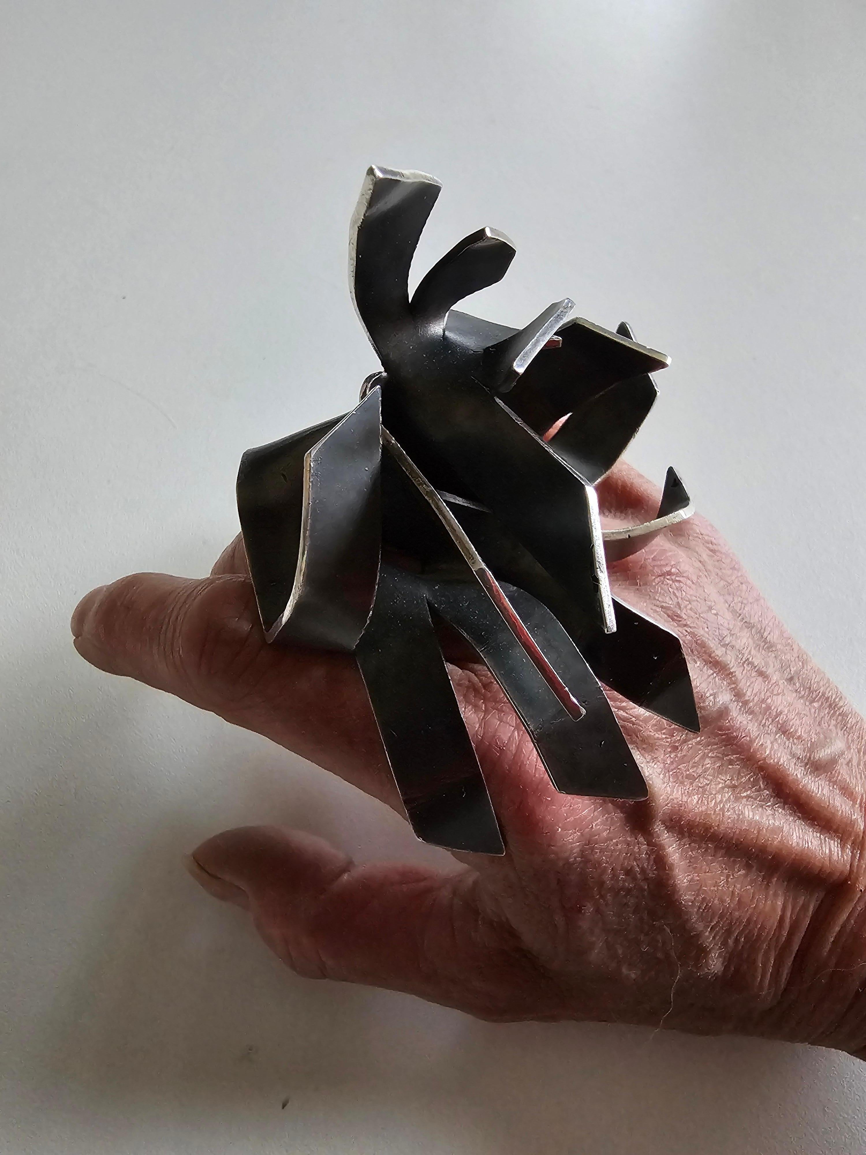 Alina Alamorean Big Tree Sculptural Contemporary Statement Ring Black Silver For Sale 3