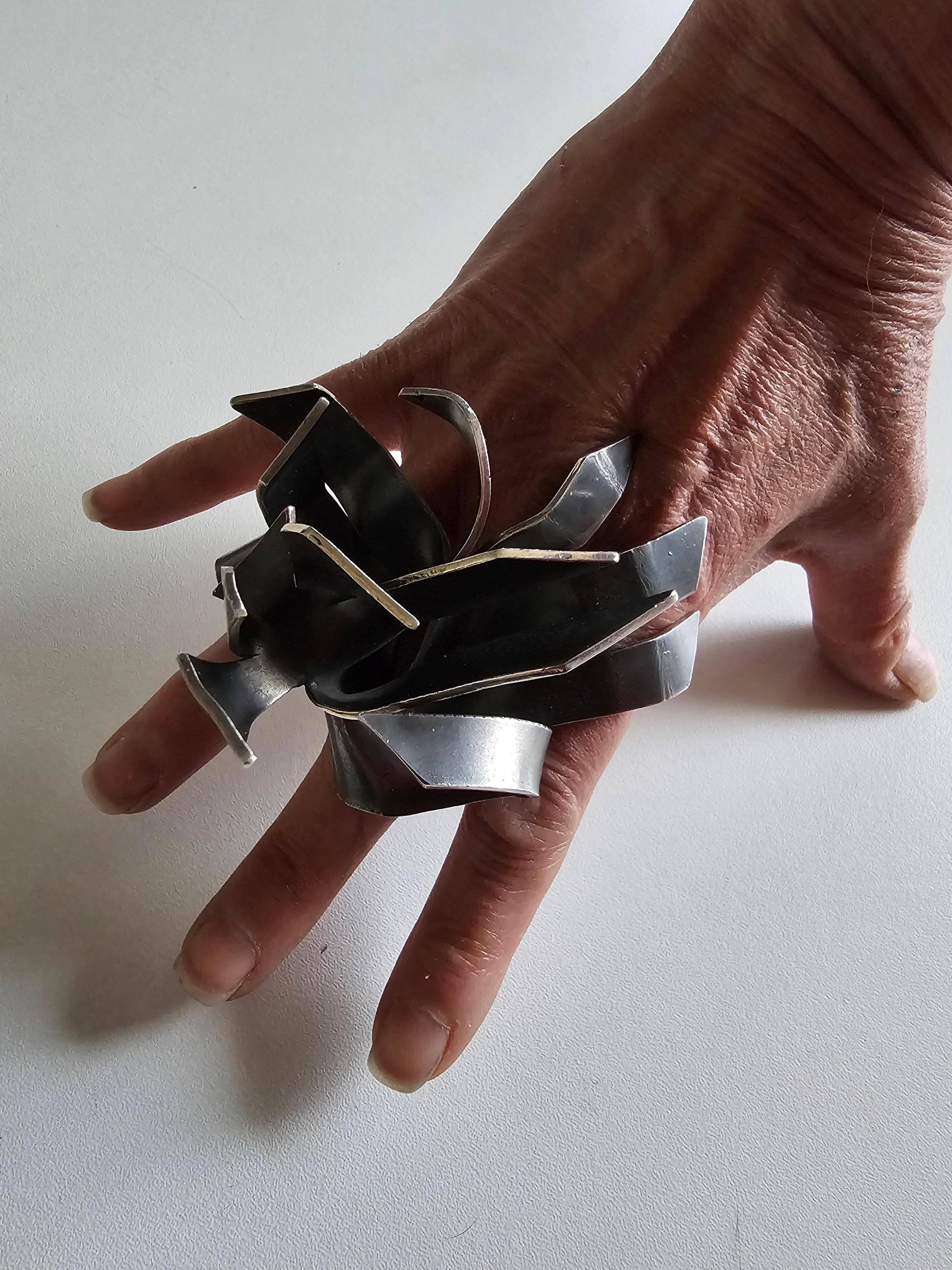 Alina Alamorean Big Tree Sculptural Contemporary Statement Ring Black Silver For Sale 4