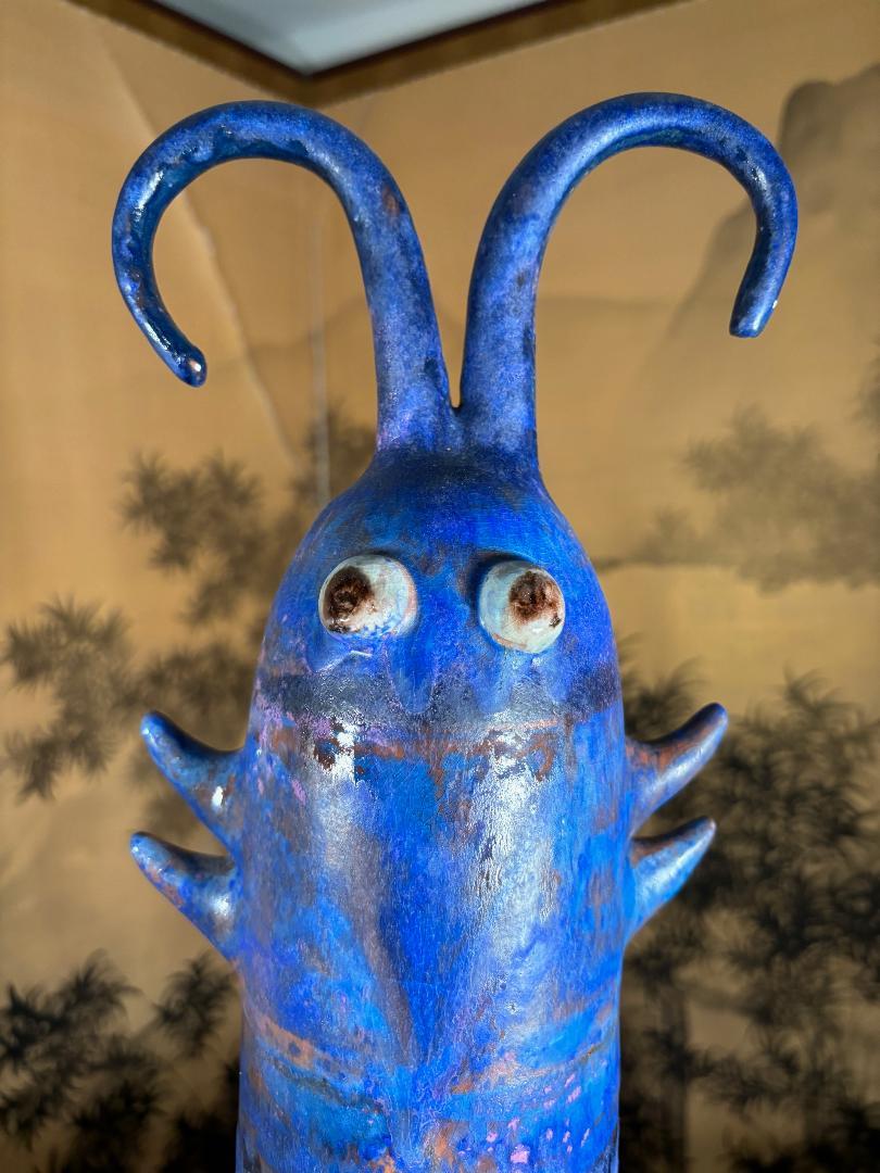 Glazed Big Blue Caterpillar Master Work by Eva Fritz-Lindner For Sale