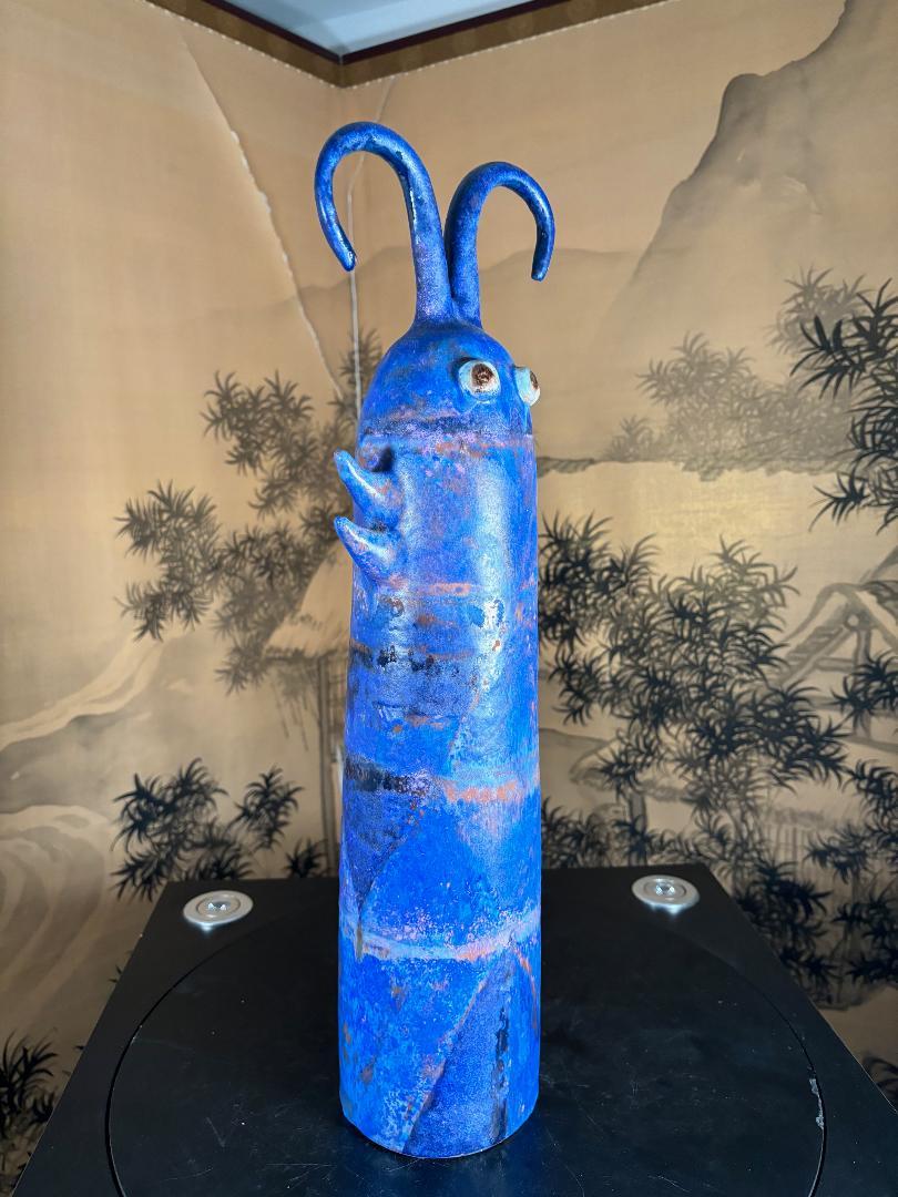 Big Blue Caterpillar Master Work by Eva Fritz-Lindner In Good Condition For Sale In South Burlington, VT