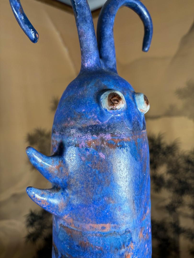 20th Century Big Blue Caterpillar Master Work by Eva Fritz-Lindner For Sale