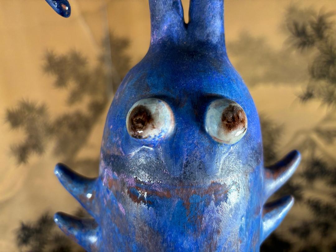 Ceramic Big Blue Caterpillar Master Work by Eva Fritz-Lindner For Sale