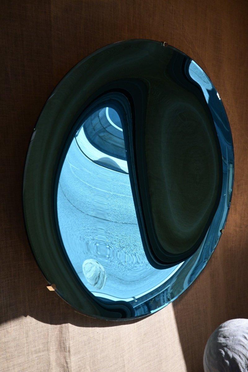 Big Blue Concave Mirror In Excellent Condition For Sale In PAU, FR