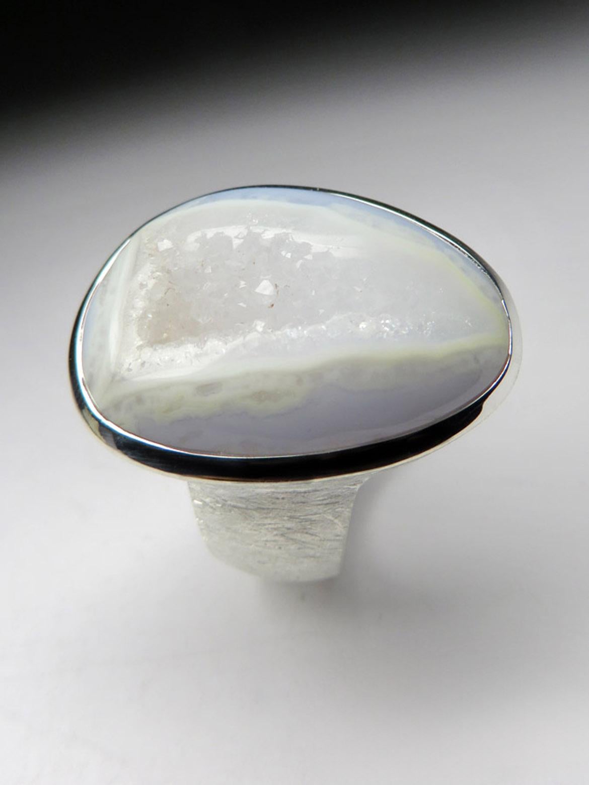 Big Blue Lace Agate Silver Ring Geologist gift large statement ring For Sale 3