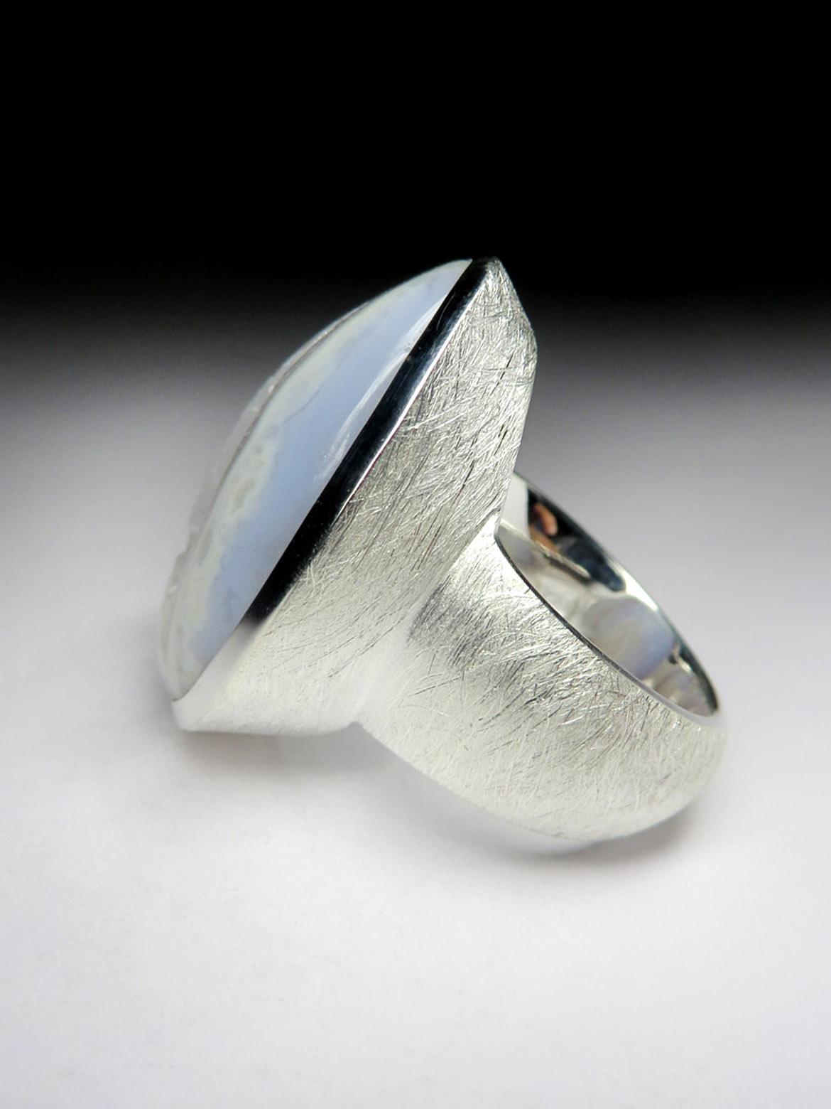 Big Blue Lace Agate Silver Ring Geologist gift large statement ring For Sale 4