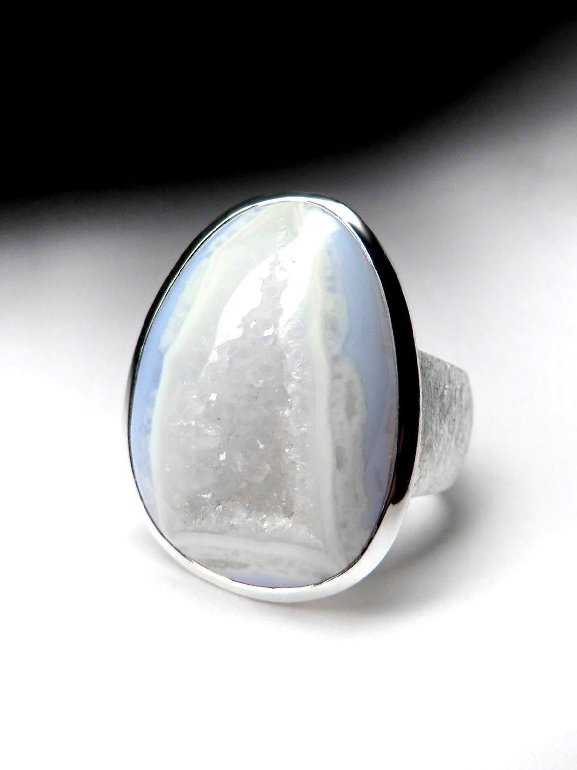 Large scratched sterling silver ring with natural Blue Lace Agate 
Agate origin - Africa
blue lace agate measure - 0.28 х 0.71 х 0.98 in / 7 х 18 х 25 mm
blue lace agate weight - 24 carats
ring weight - 19 grams
ring size - 7.75 US