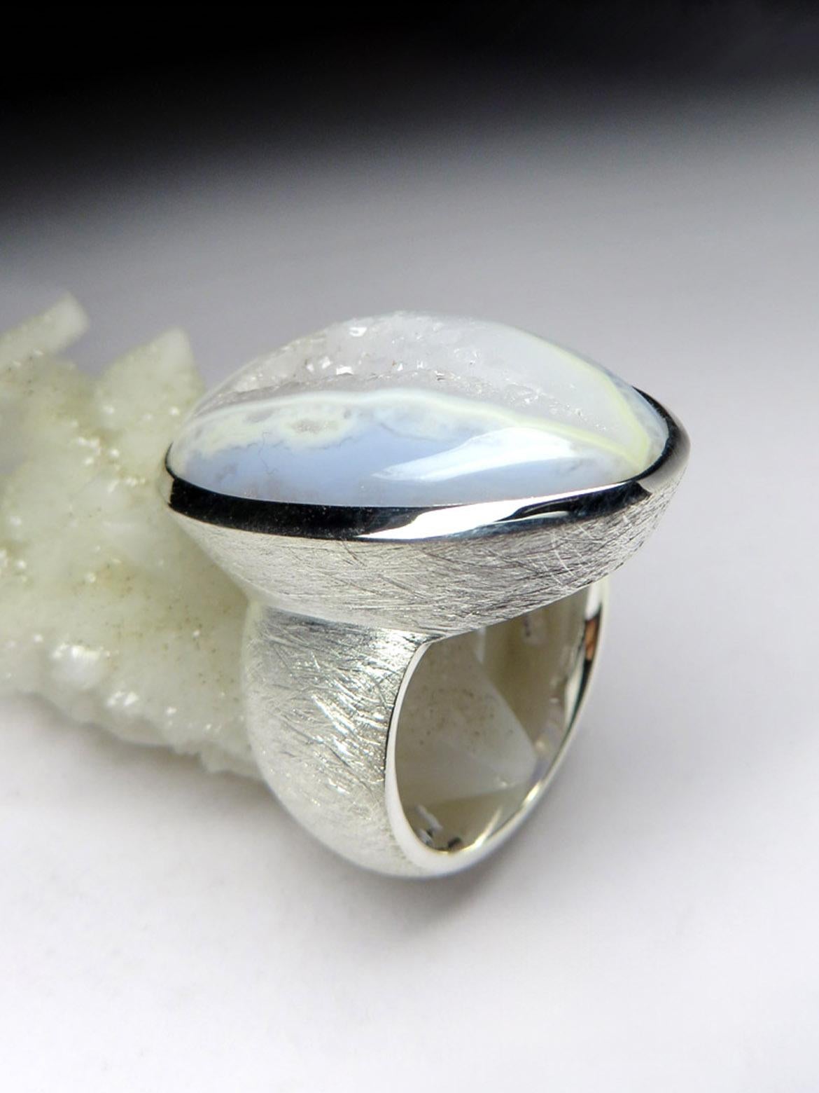 Women's or Men's Big Blue Lace Agate Silver Ring Geologist gift large statement ring For Sale