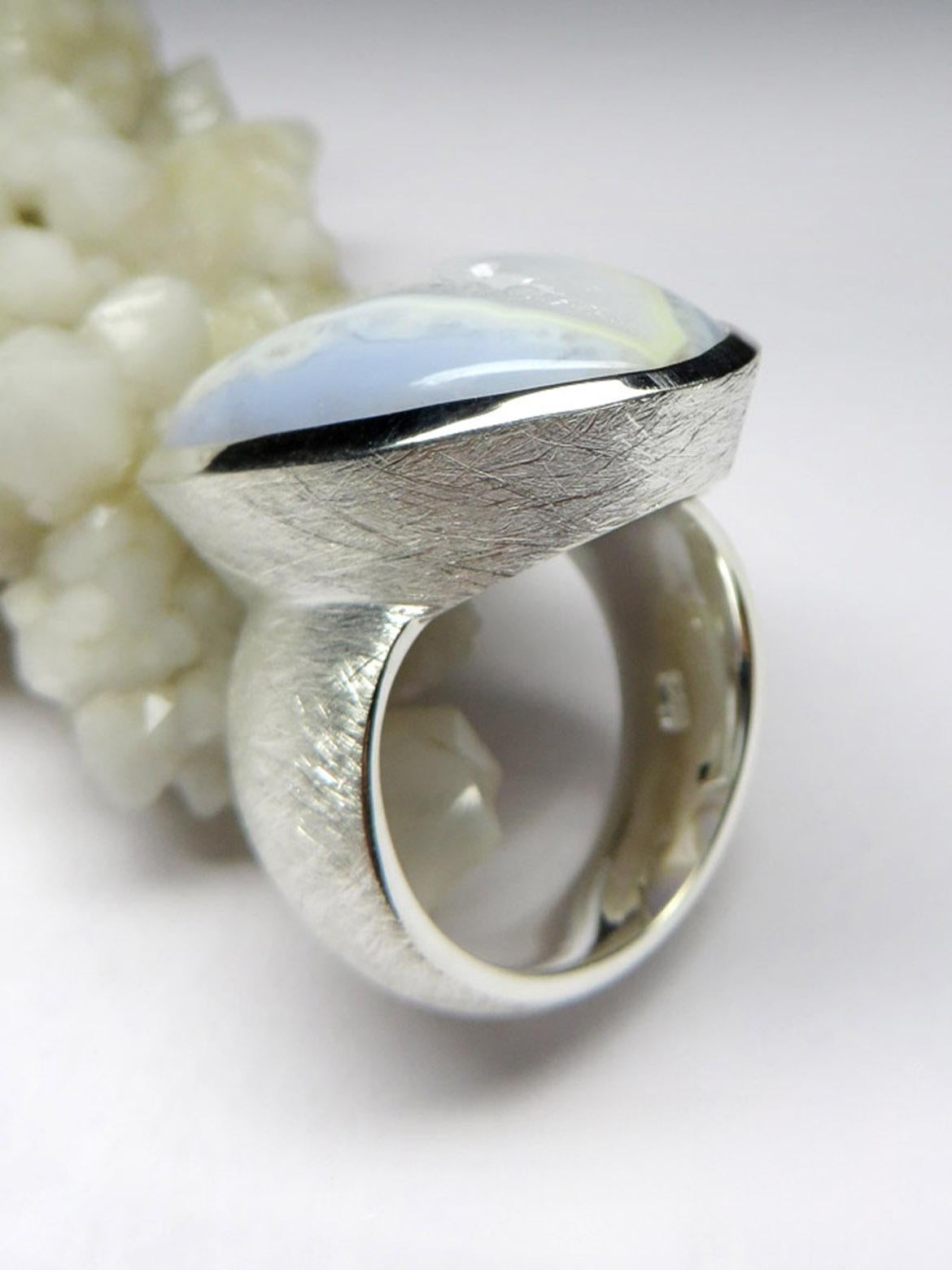 Big Blue Lace Agate Silver Ring Geologist gift large statement ring For Sale 1