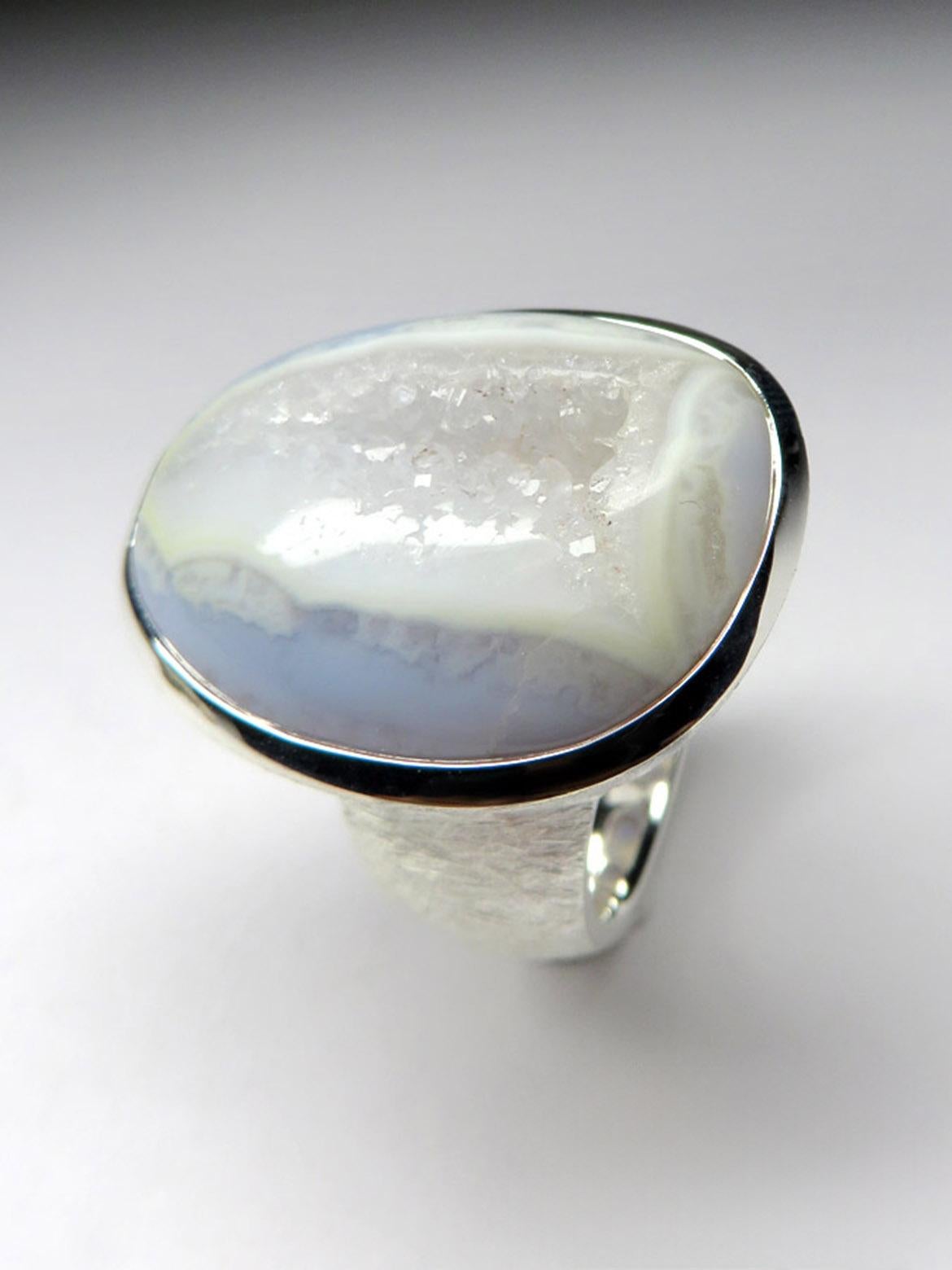 Big Blue Lace Agate Silver Ring Geologist gift large statement ring For Sale 2
