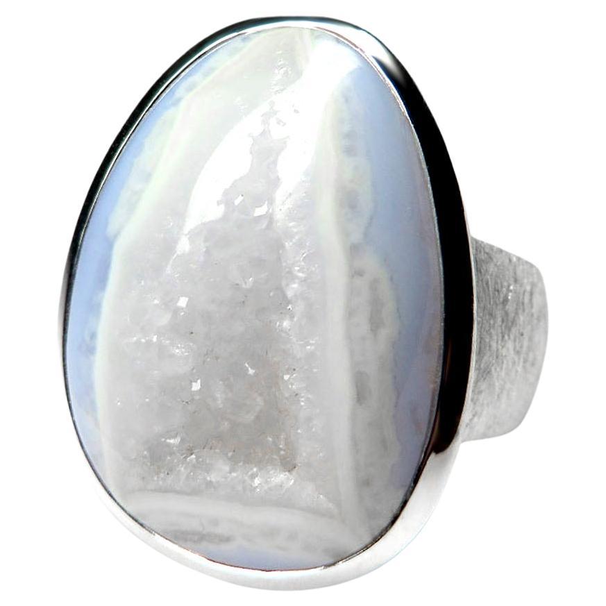 Big Blue Lace Agate Silver Ring Geologist gift large statement ring For Sale