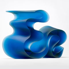 Big Blue Line, a Unique Blue Cast Glass Sculpture by Karin Mørch