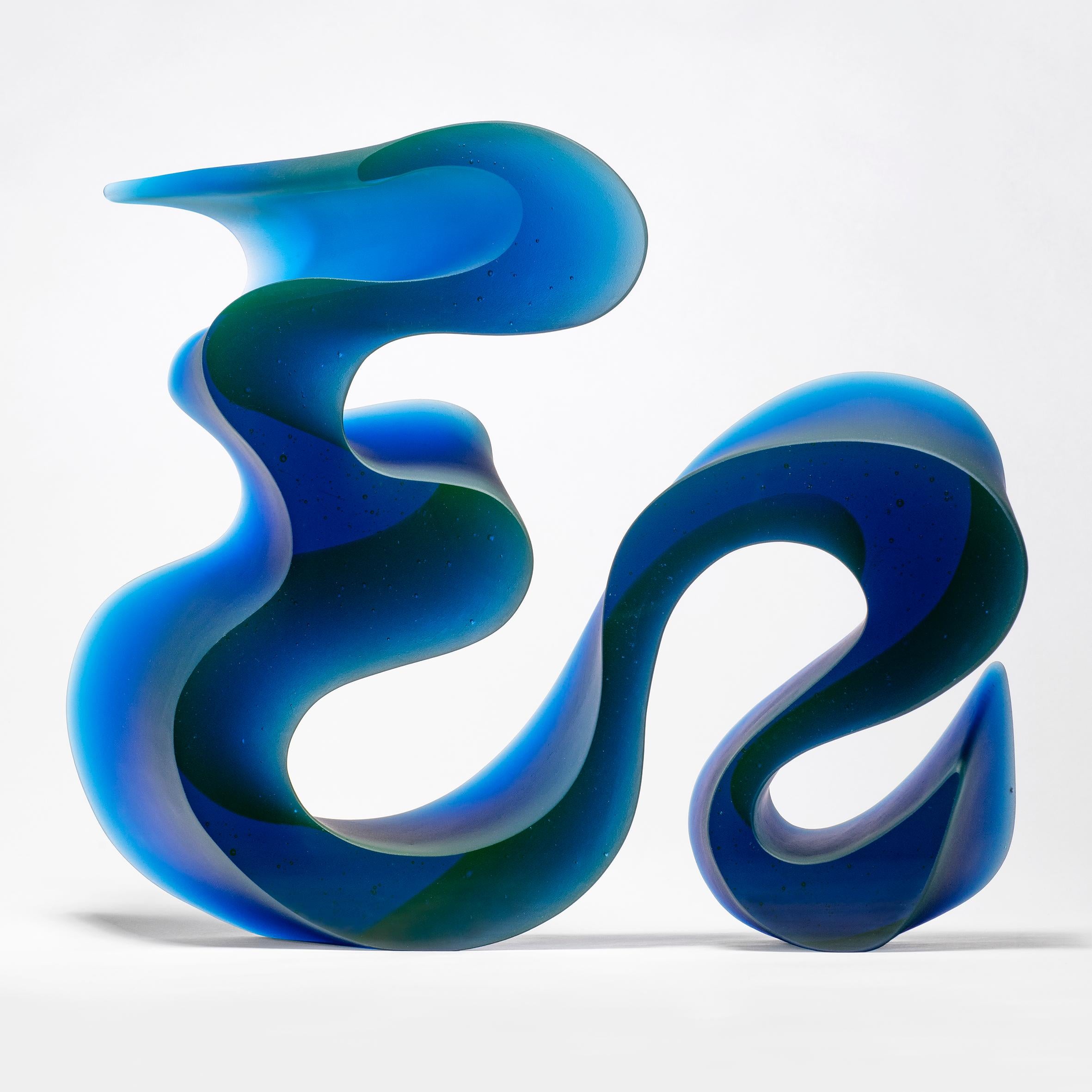 Organic Modern Big Blue Line, a Unique Blue Cast Glass Sculpture by Karin Mørch