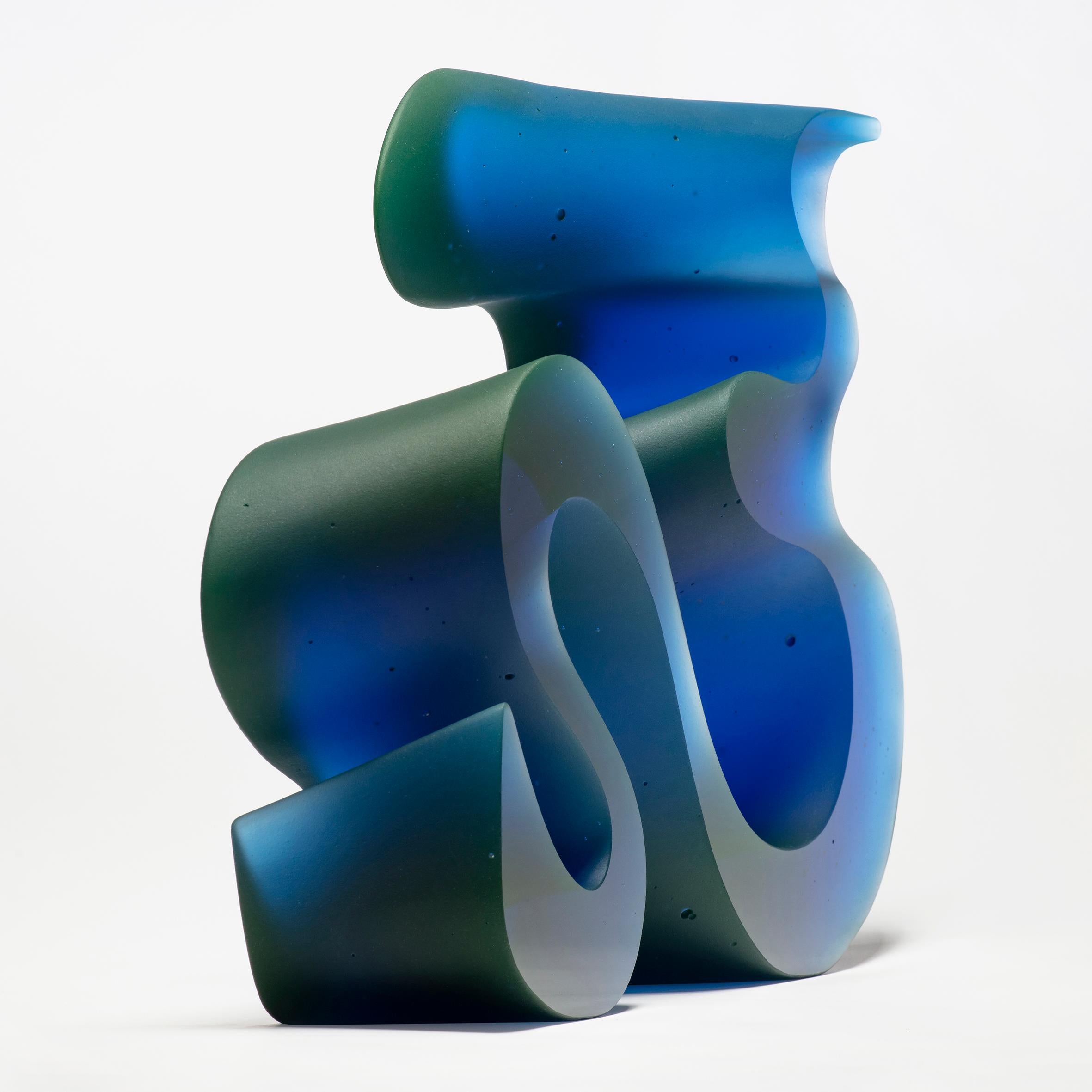 Contemporary Big Blue Line, a Unique Blue Cast Glass Sculpture by Karin Mørch