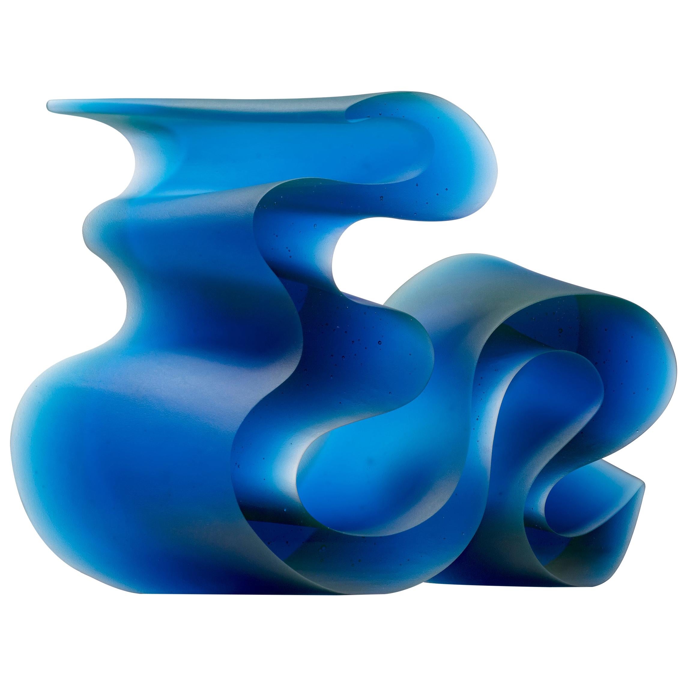 Big Blue Line, a Unique Blue Cast Glass Sculpture by Karin Mørch