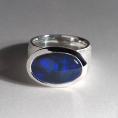 Big Blue Opal Silver Ring Natural Statement Australian Dark Opal Jewellery 9 US