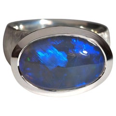 Big Blue Opal Silver Ring Dichiarazione naturale Gioielli di opale scuro australiano 9 US