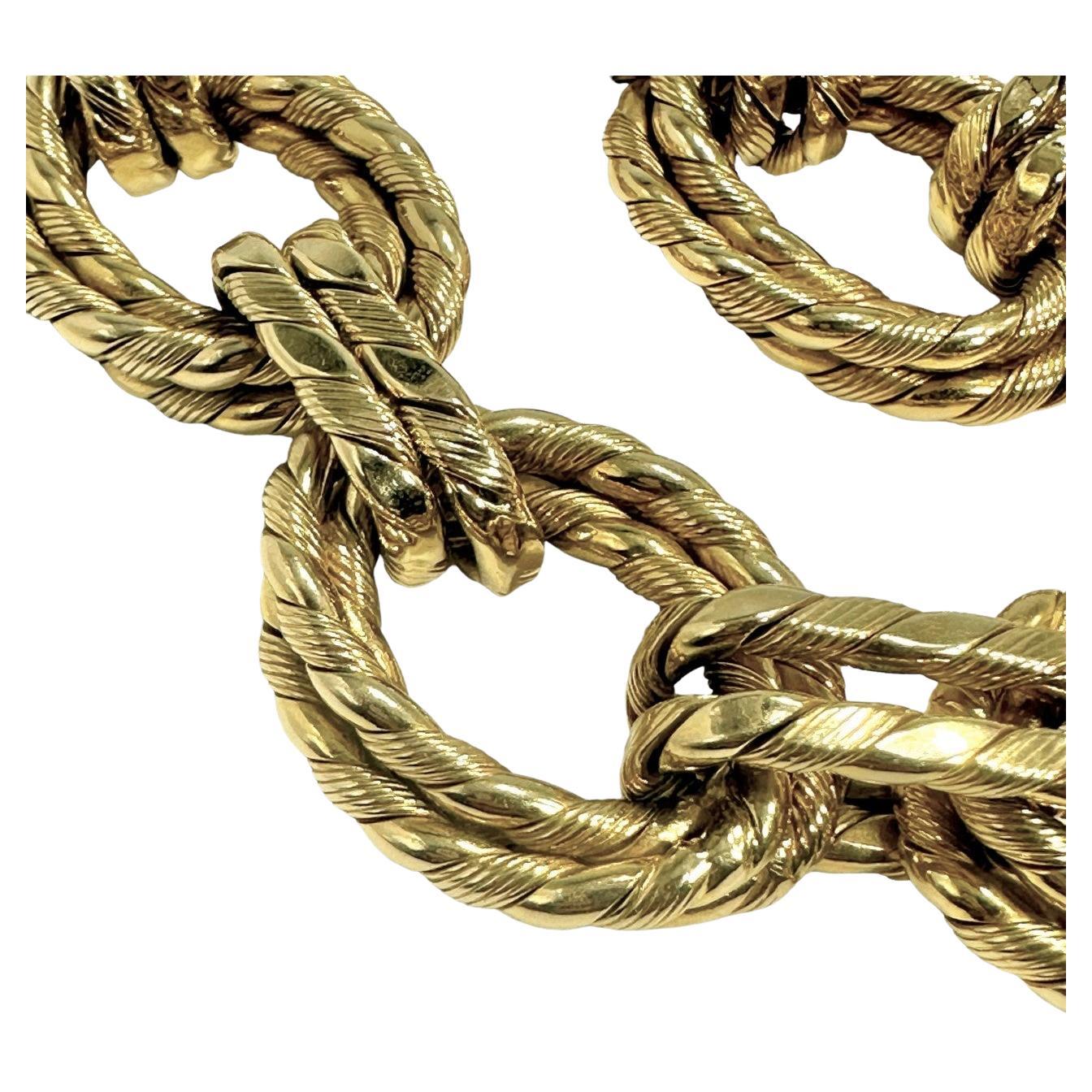 This outstanding large link 14k yellow gold necklace and bracelet combination could only have been imagined and created in Italy. In bold style, scale, and quality of manufacture, it is absolutely 